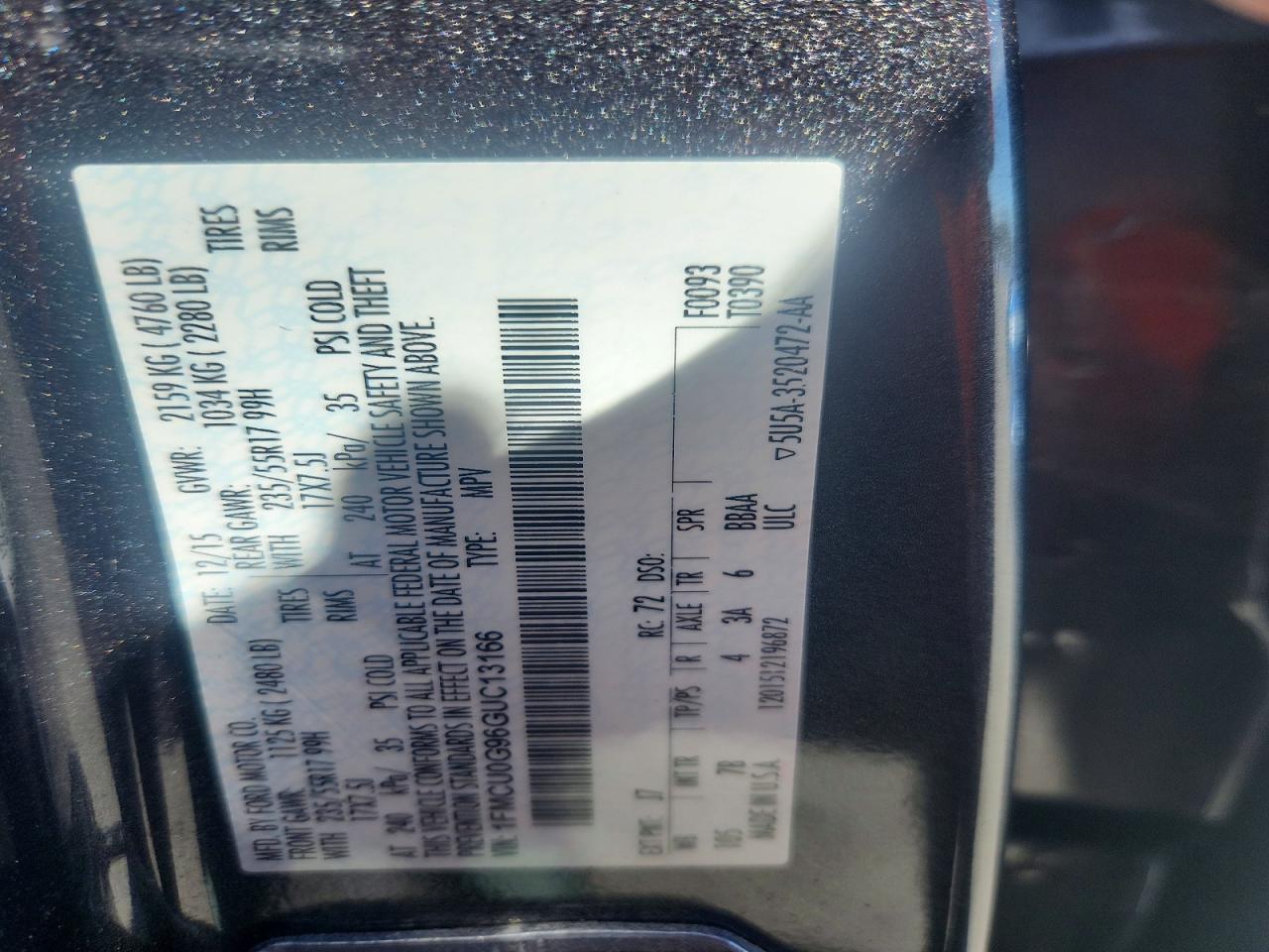2016 Ford Escape Se Charcoal vin: 1FMCU0G96GUC13166