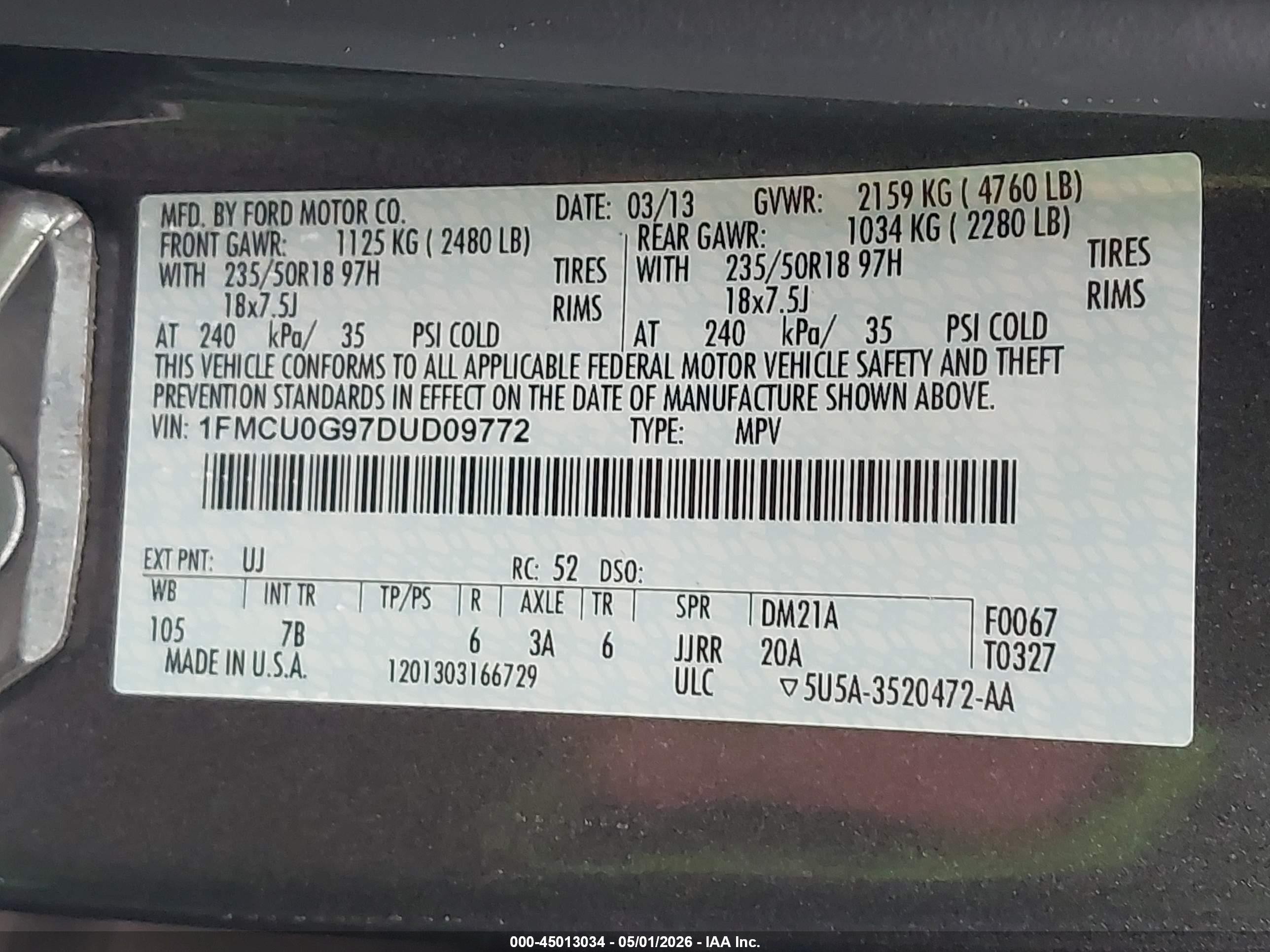 2013 Ford Escape Se Gray vin: 1FMCU0G97DUD09772