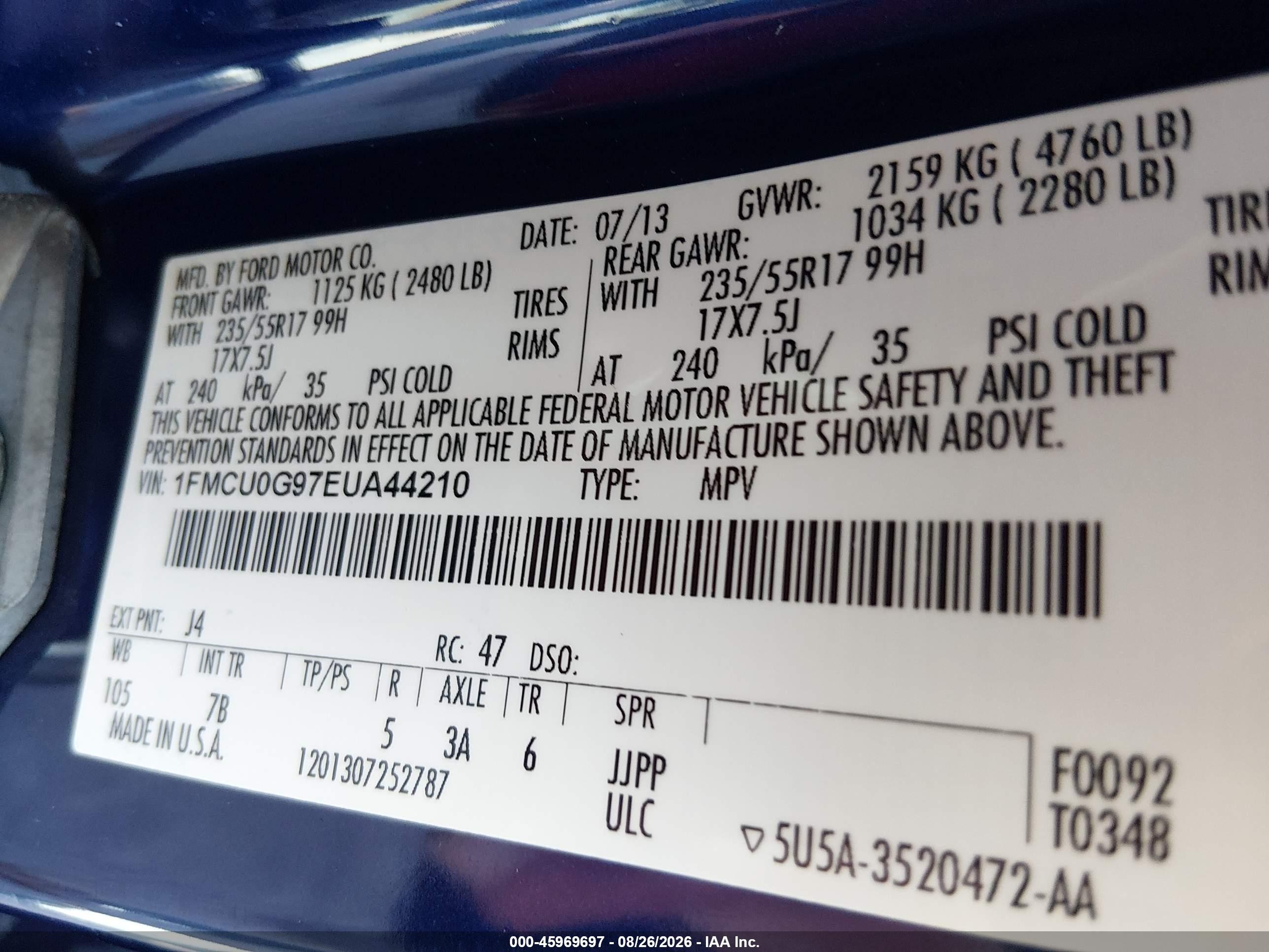 2014 Ford Escape Se Синий vin: 1FMCU0G97EUA44210