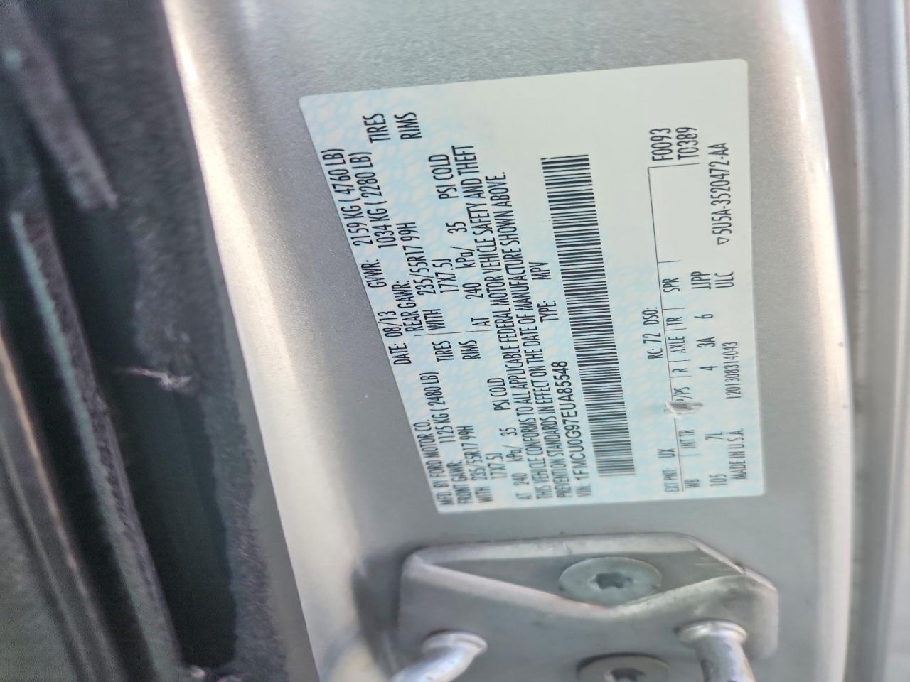 2014 Ford Escape Se Silver vin: 1FMCU0G97EUA85548
