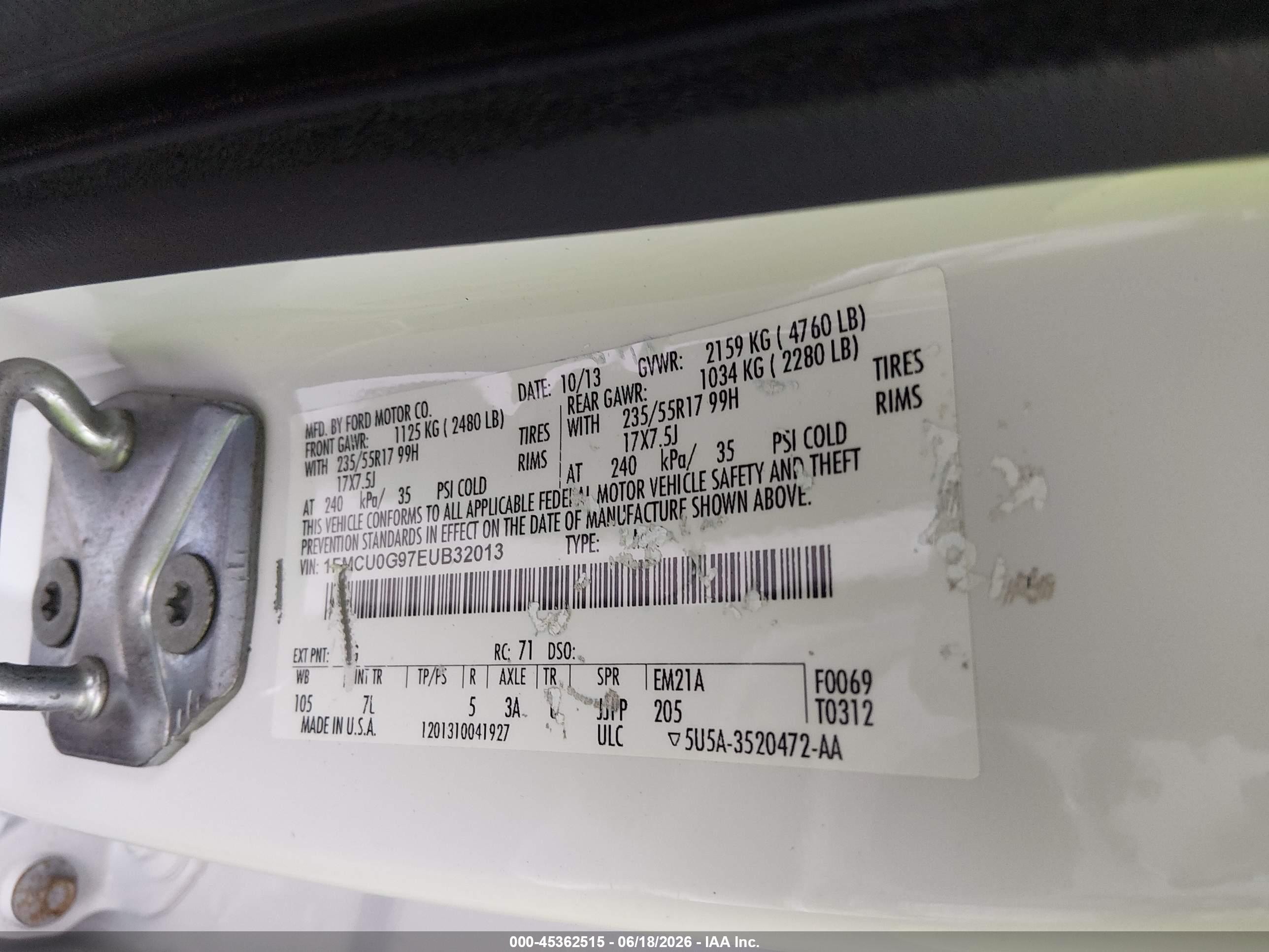 2014 Ford Escape Se White vin: 1FMCU0G97EUB32013