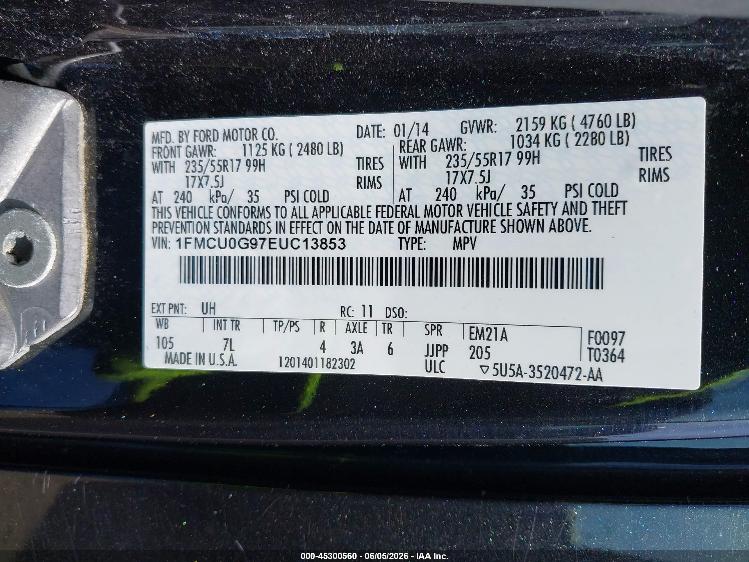 2014 Ford Escape Se Black vin: 1FMCU0G97EUC13853