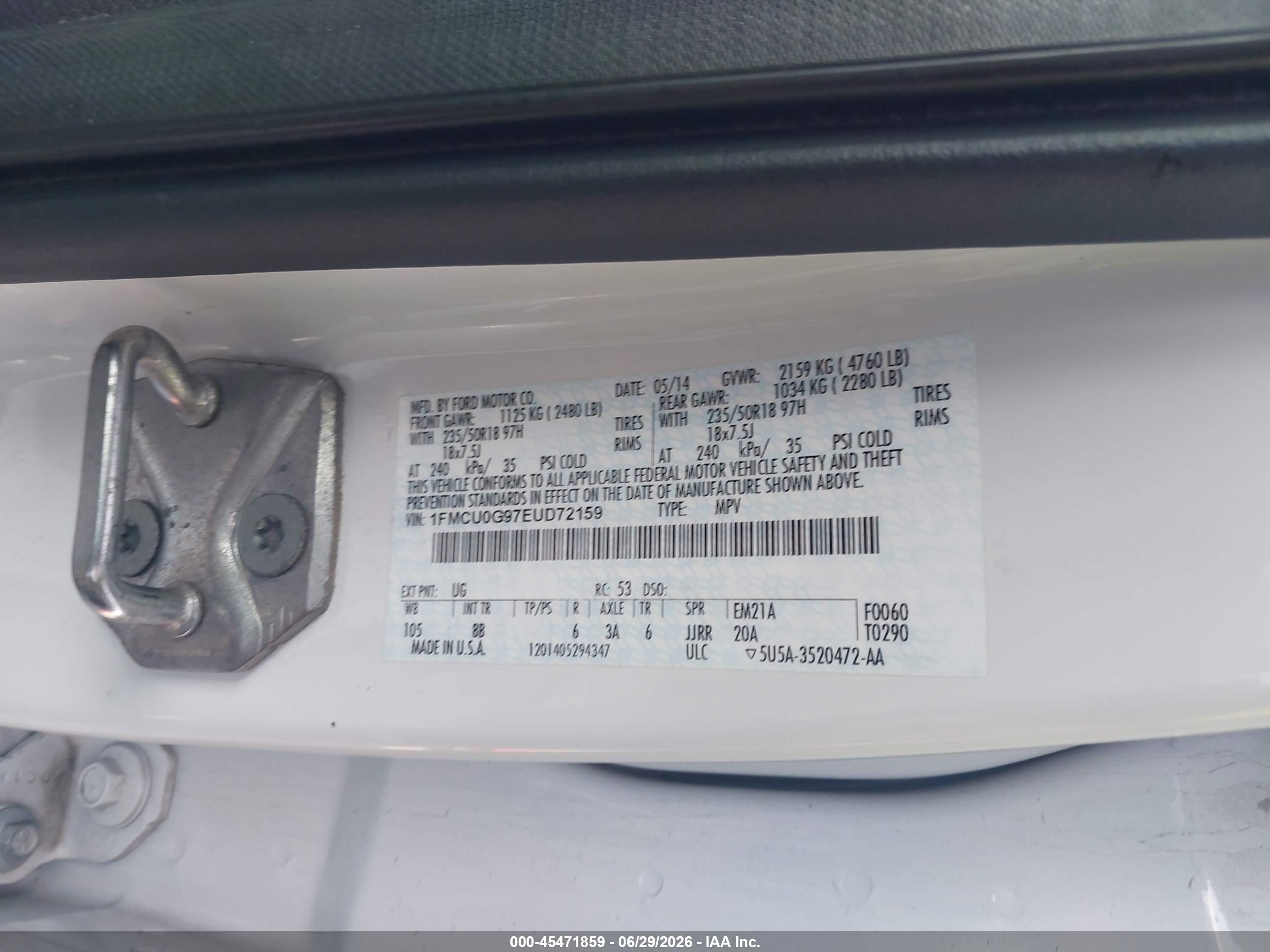 2014 Ford Escape Se White vin: 1FMCU0G97EUD72159