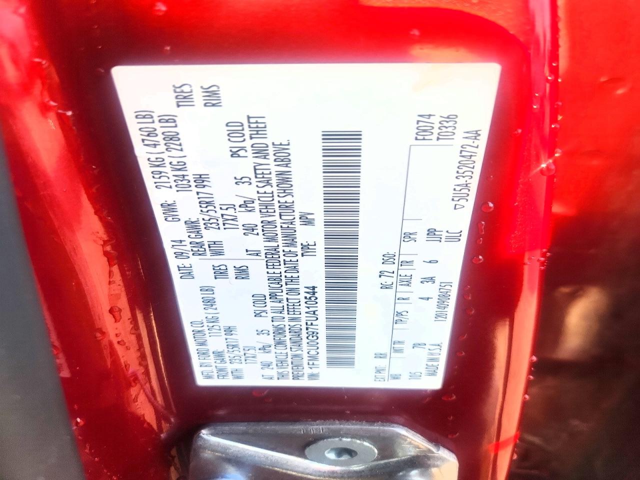 2015 Ford Escape Se Red vin: 1FMCU0G97FUA10544