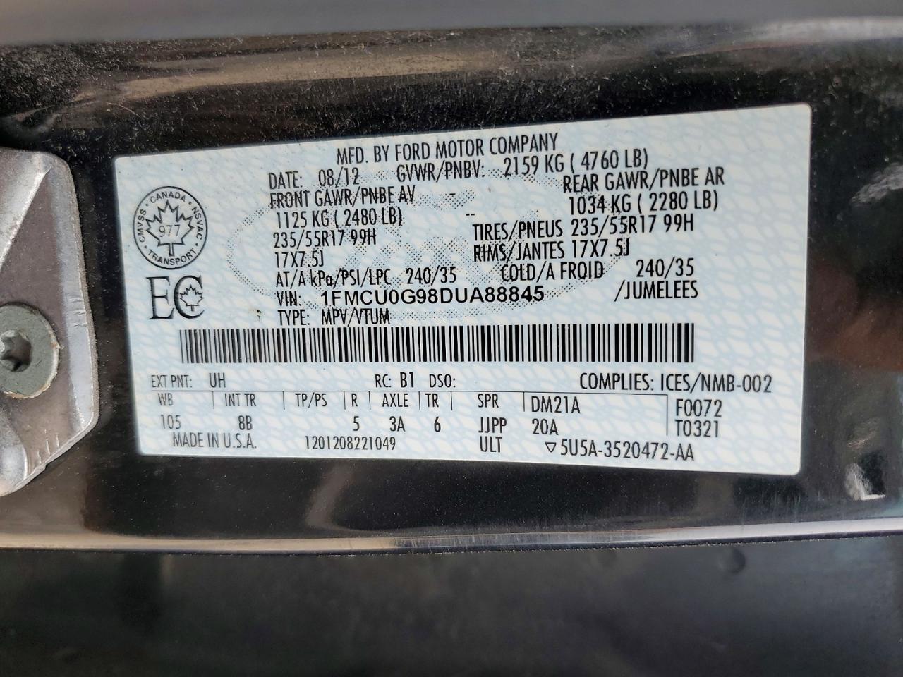 2013 Ford Escape Se Black vin: 1FMCU0G98DUA88845