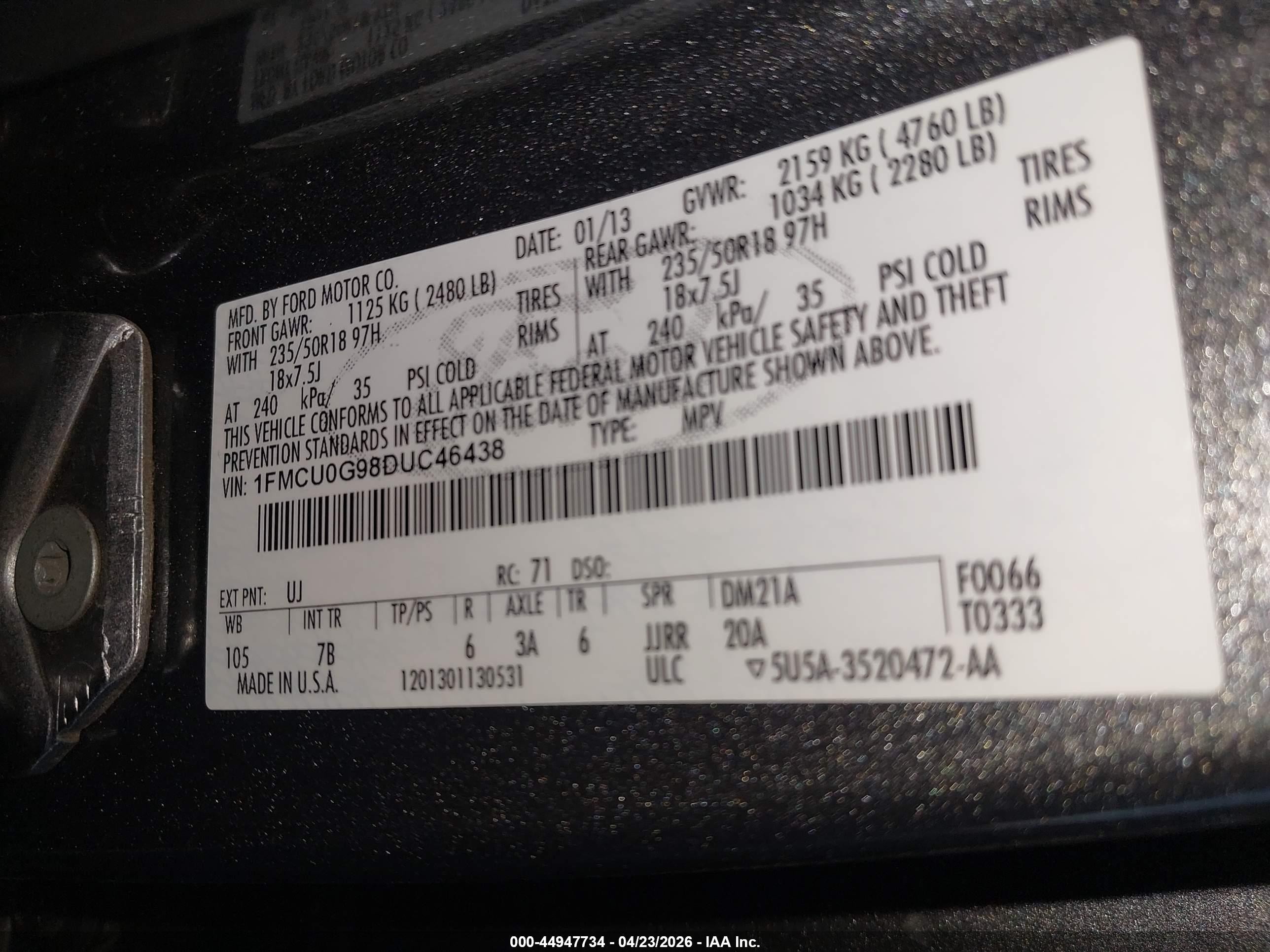2013 Ford Escape Se Серый vin: 1FMCU0G98DUC46438