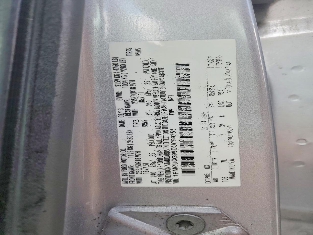 2013 Ford Escape Se Silver vin: 1FMCU0G98DUC99351