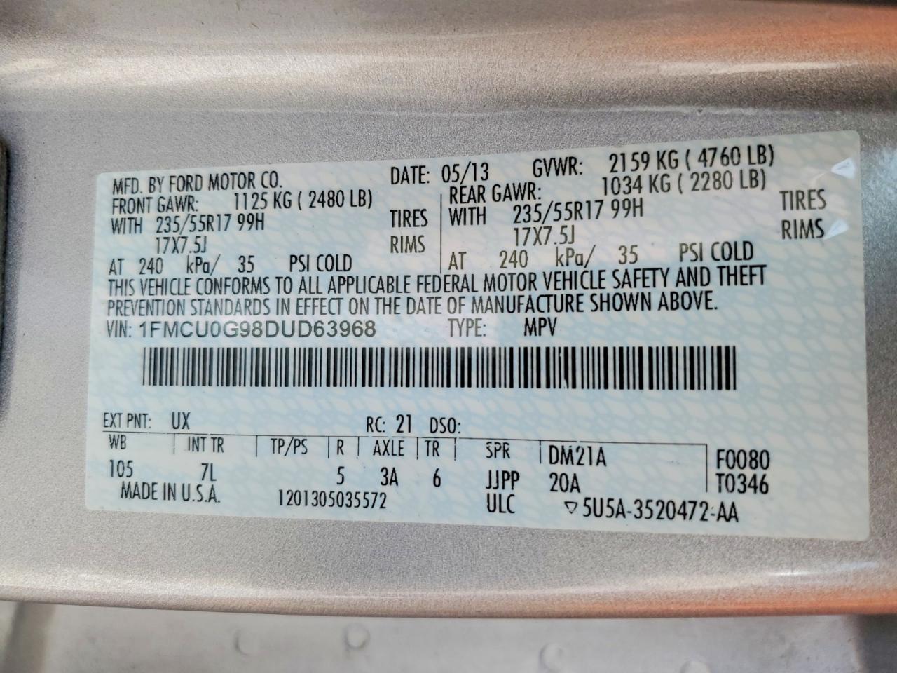 2013 Ford Escape Se Серебряный vin: 1FMCU0G98DUD63968