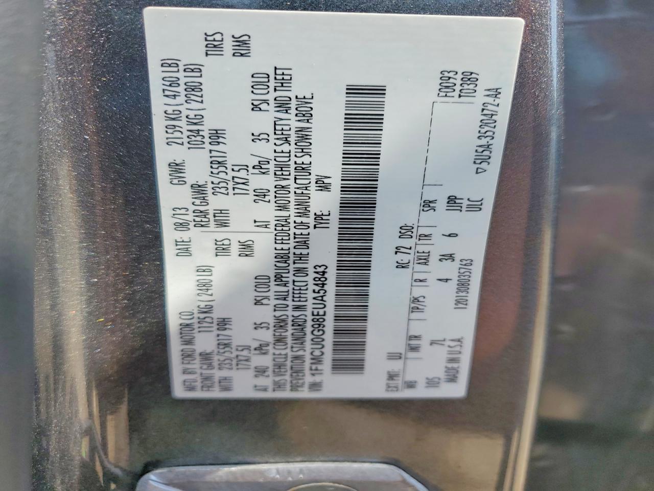 2014 Ford Escape Se Gray vin: 1FMCU0G98EUA54843