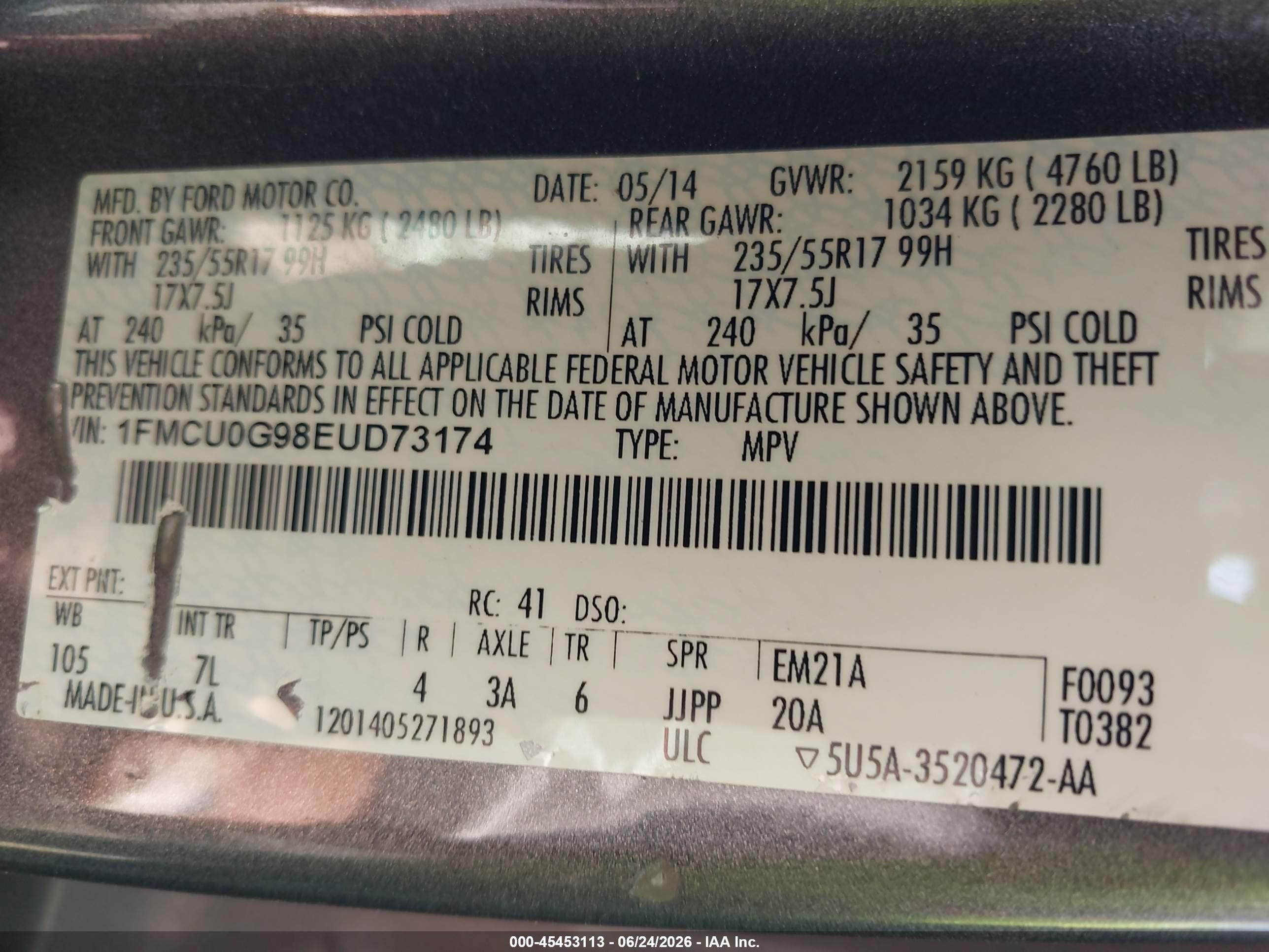 2014 Ford Escape Se Серый vin: 1FMCU0G98EUD73174