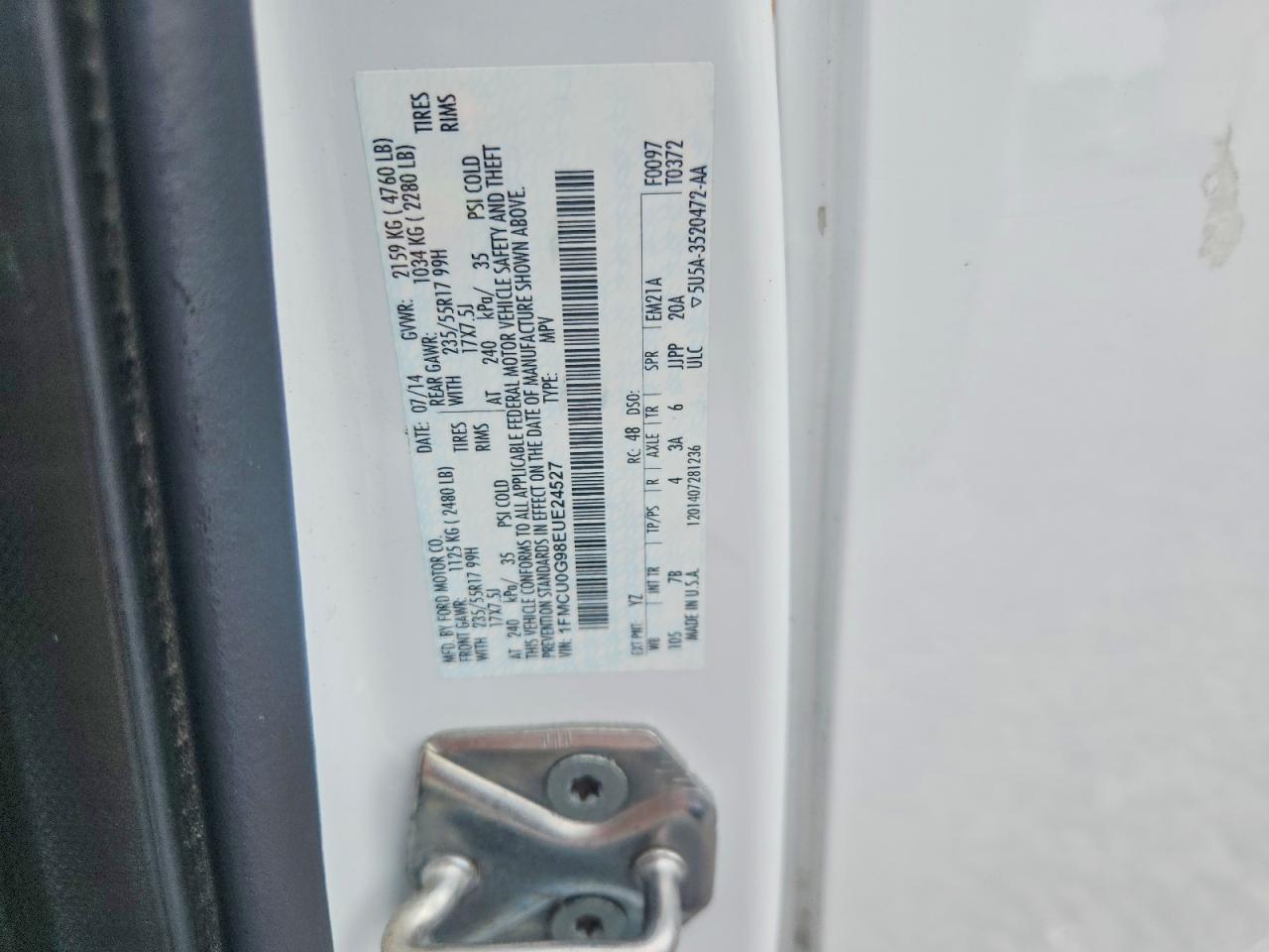 2014 Ford Escape Se White vin: 1FMCU0G98EUE24527