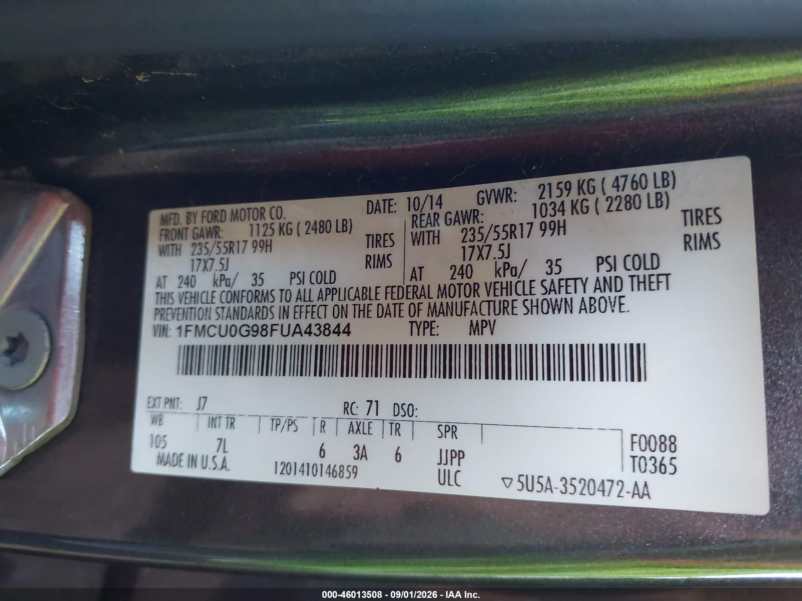 2015 Ford Escape Se Серый vin: 1FMCU0G98FUA43844