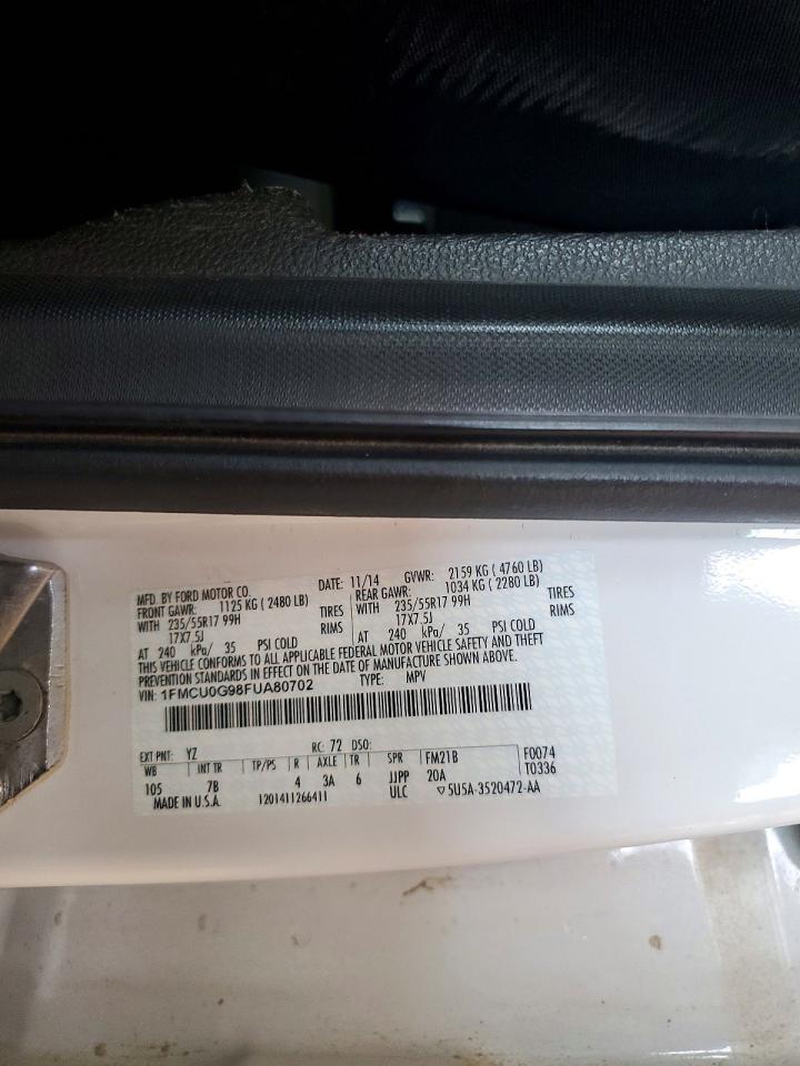 2015 Ford Escape Se White vin: 1FMCU0G98FUA80702