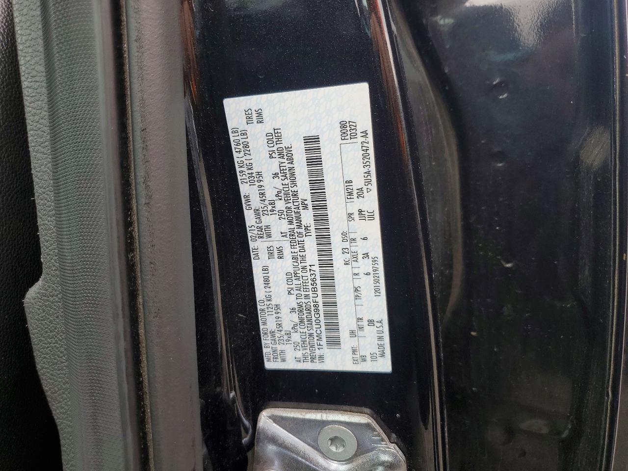 2015 Ford Escape Se Black vin: 1FMCU0G98FUB56371
