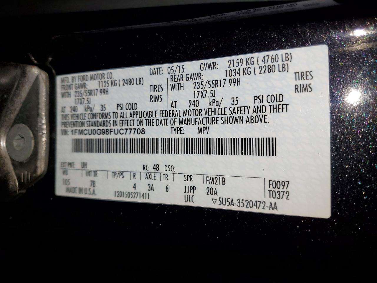 2015 Ford Escape Se Black vin: 1FMCU0G98FUC77708