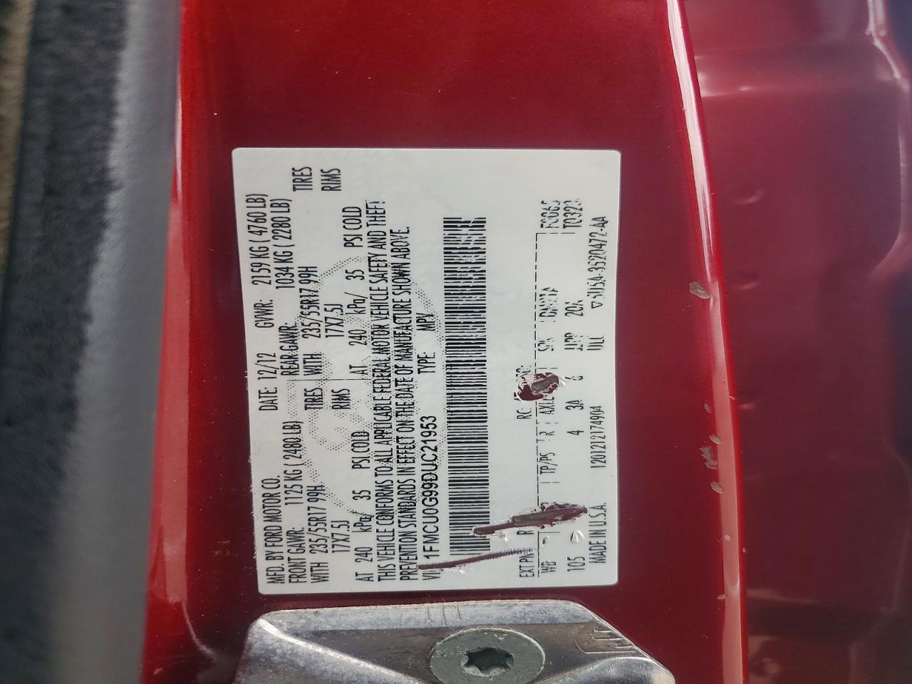 2013 Ford Escape Se Red vin: 1FMCU0G99DUC21953