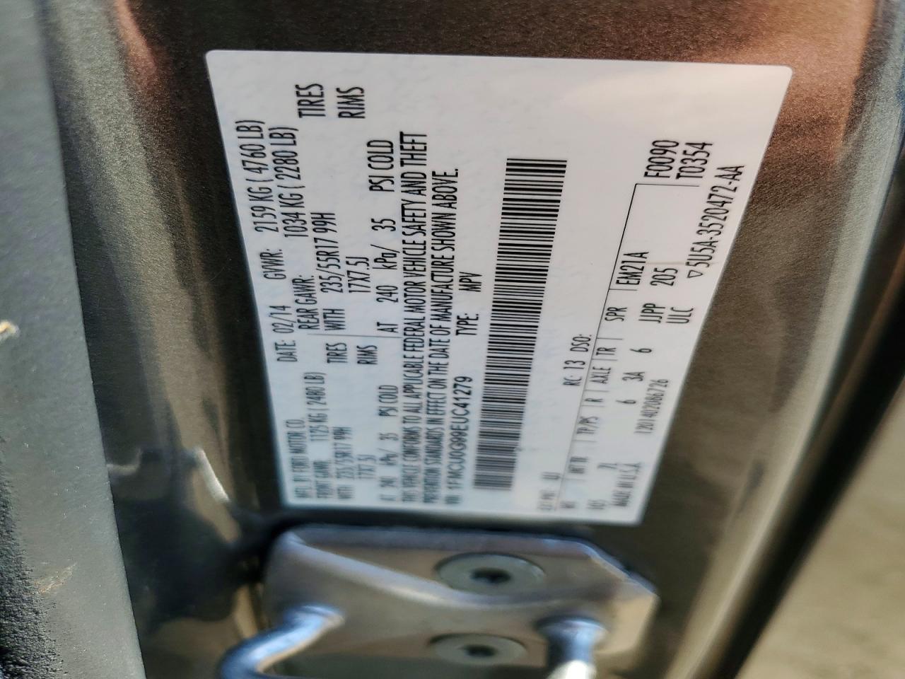2014 Ford Escape Se Gray vin: 1FMCU0G99EUC41279