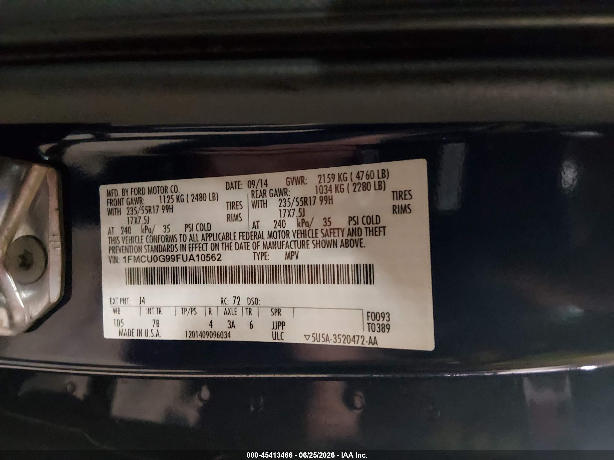 2015 Ford Escape Se Blue vin: 1FMCU0G99FUA10562