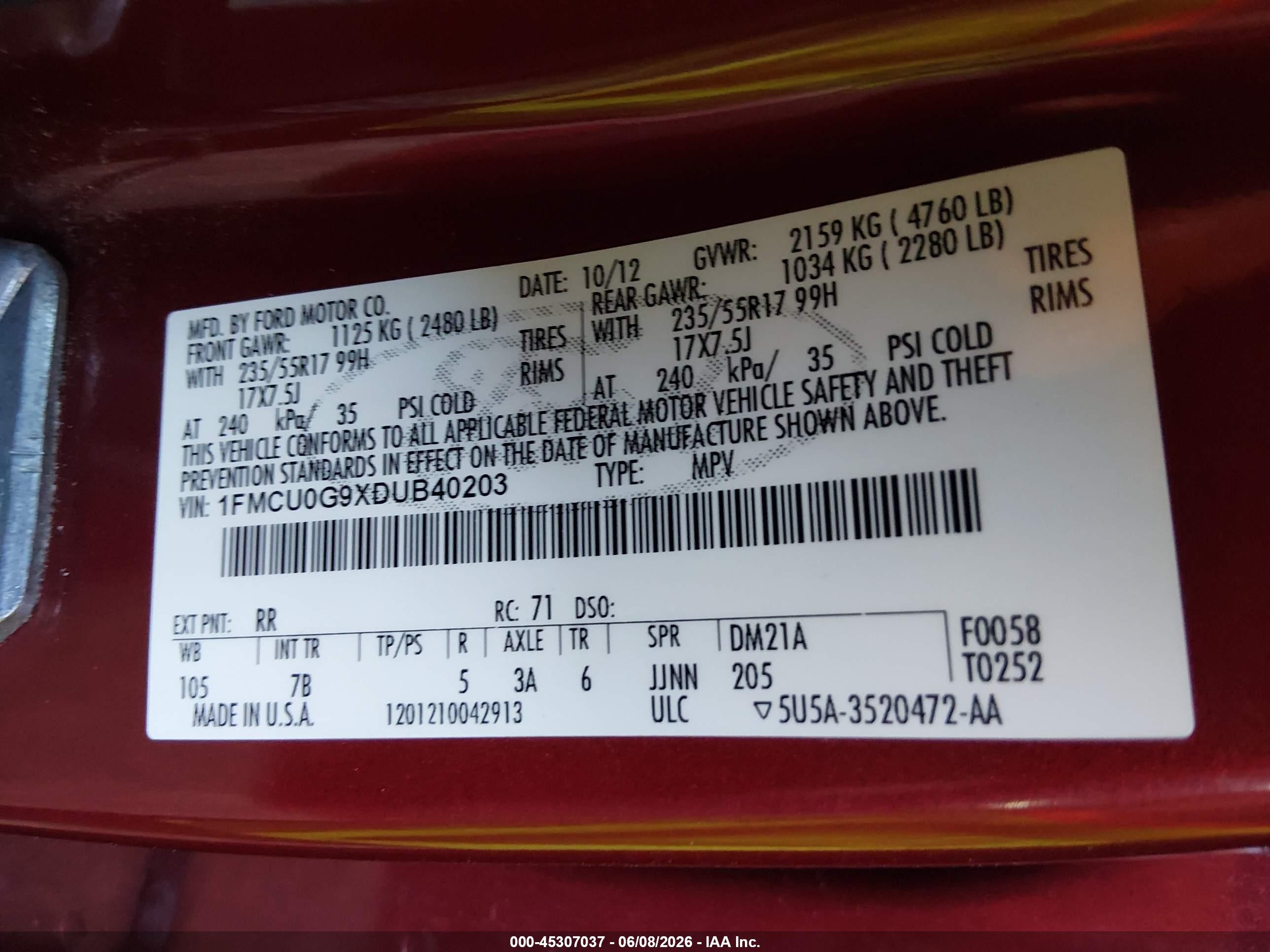 2013 Ford Escape Se Red vin: 1FMCU0G9XDUB40203