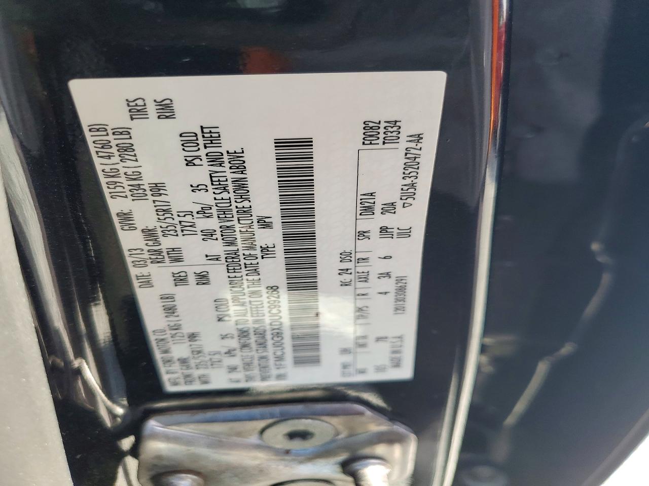 2013 Ford Escape Se Black vin: 1FMCU0G9XDUC99268