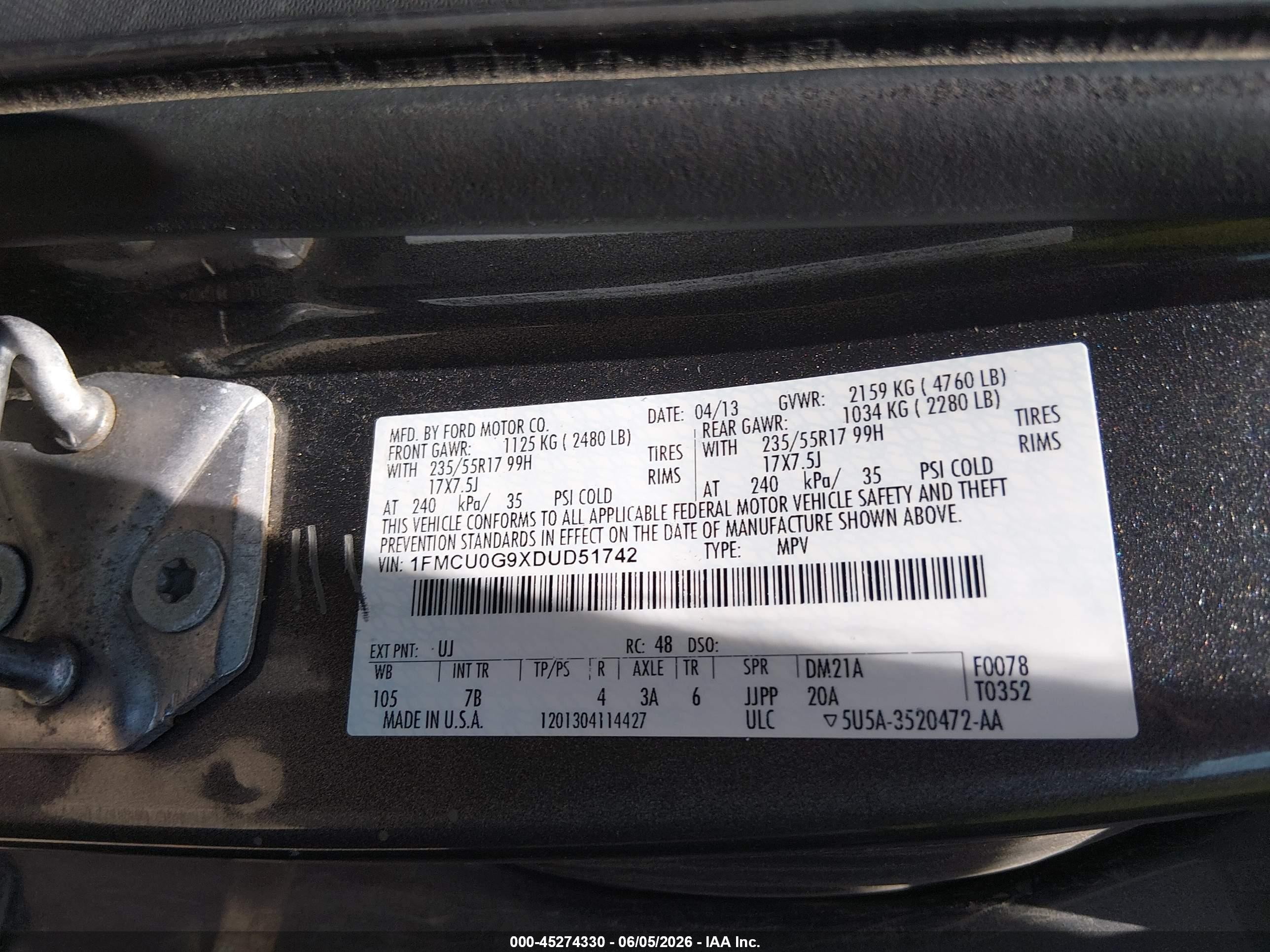 2013 Ford Escape Se Gray vin: 1FMCU0G9XDUD51742