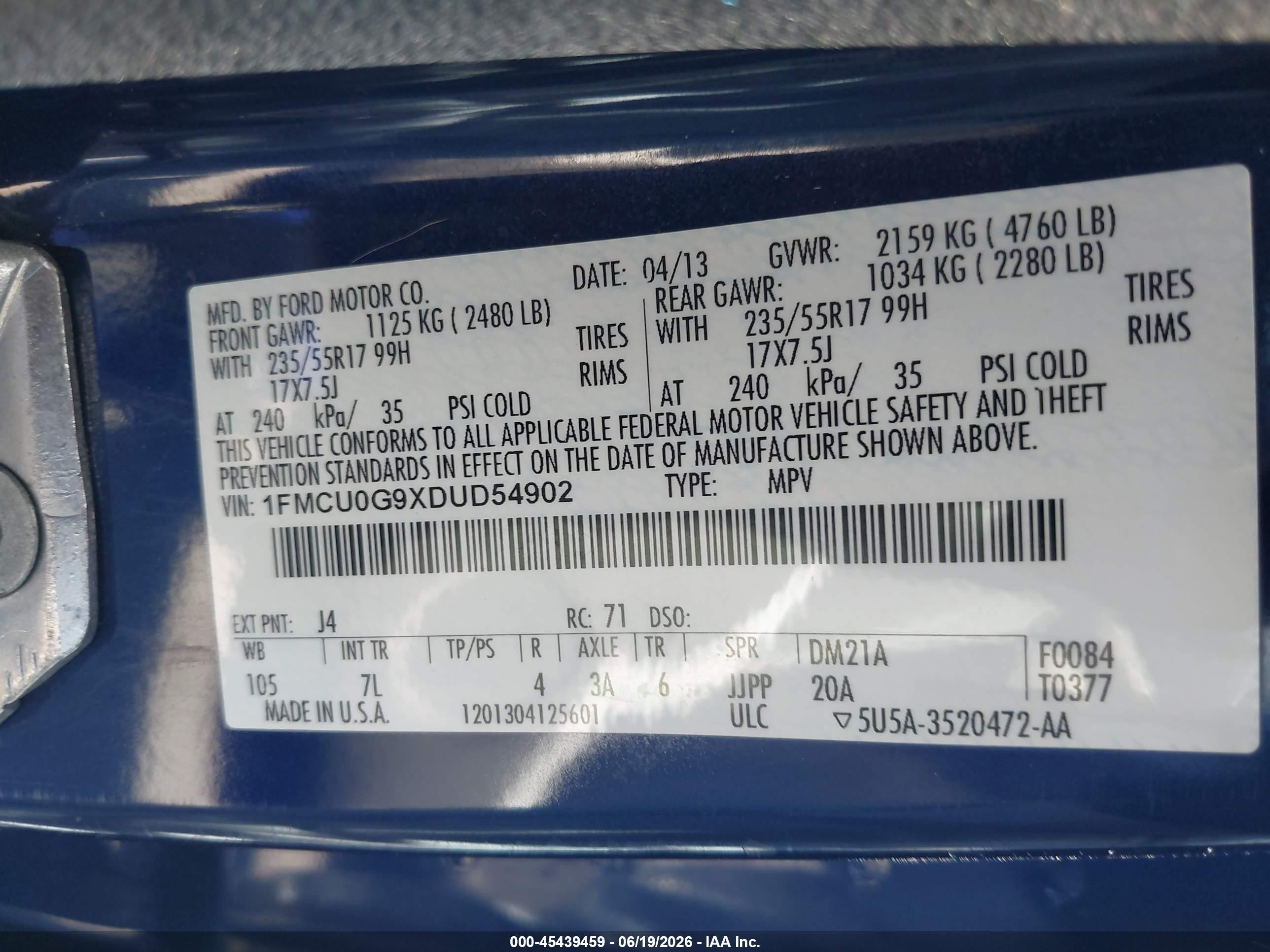 2013 Ford Escape Se Синий vin: 1FMCU0G9XDUD54902