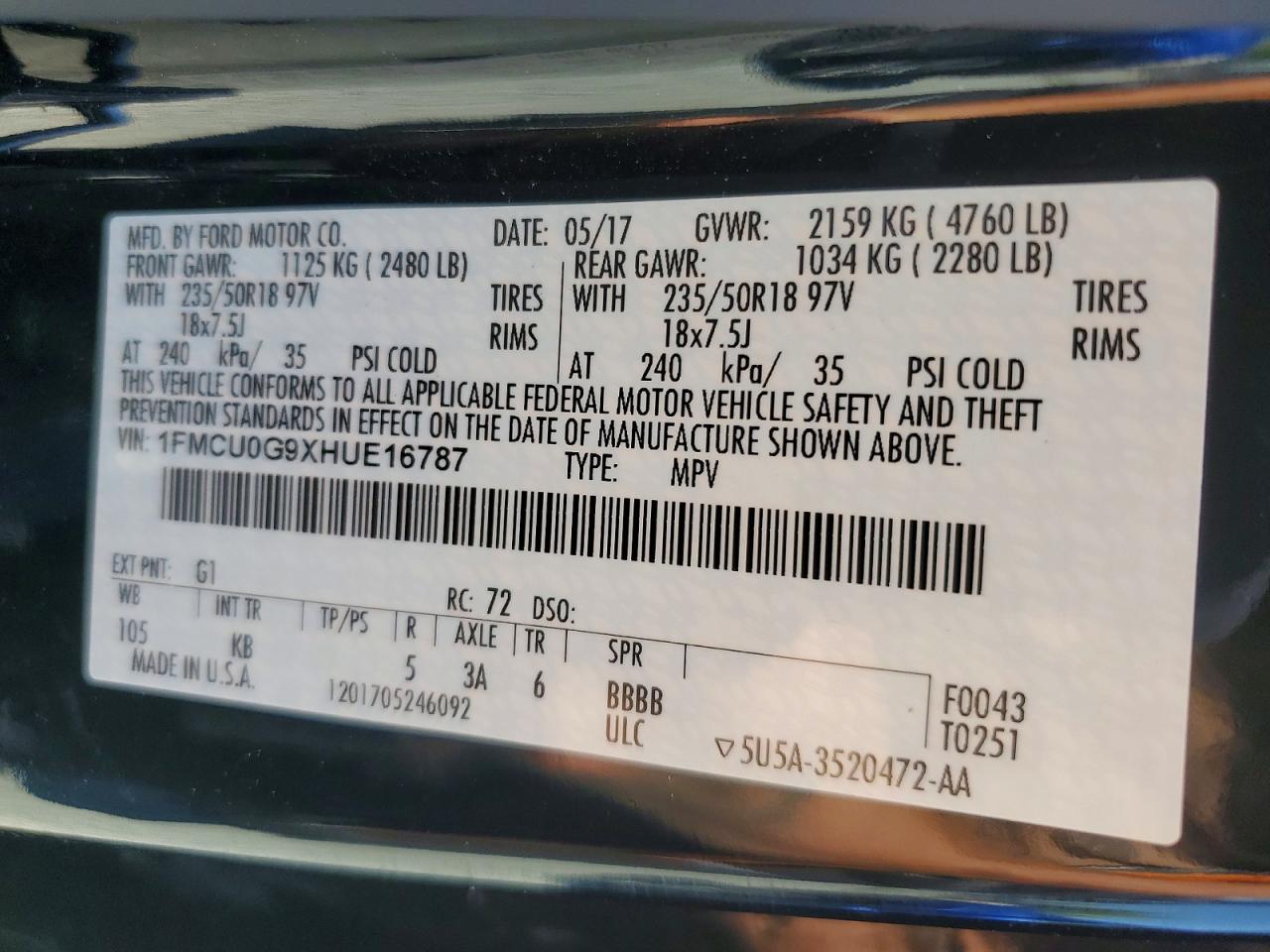 2017 Ford Escape Se Black vin: 1FMCU0G9XHUE16787