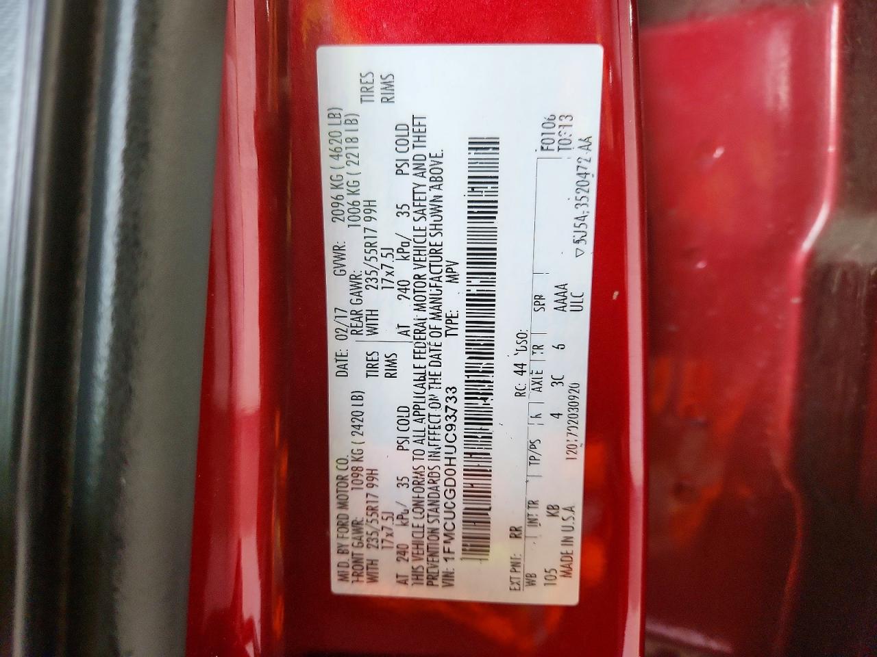 2017 Ford Escape Se Red vin: 1FMCU0GD0HUC93733