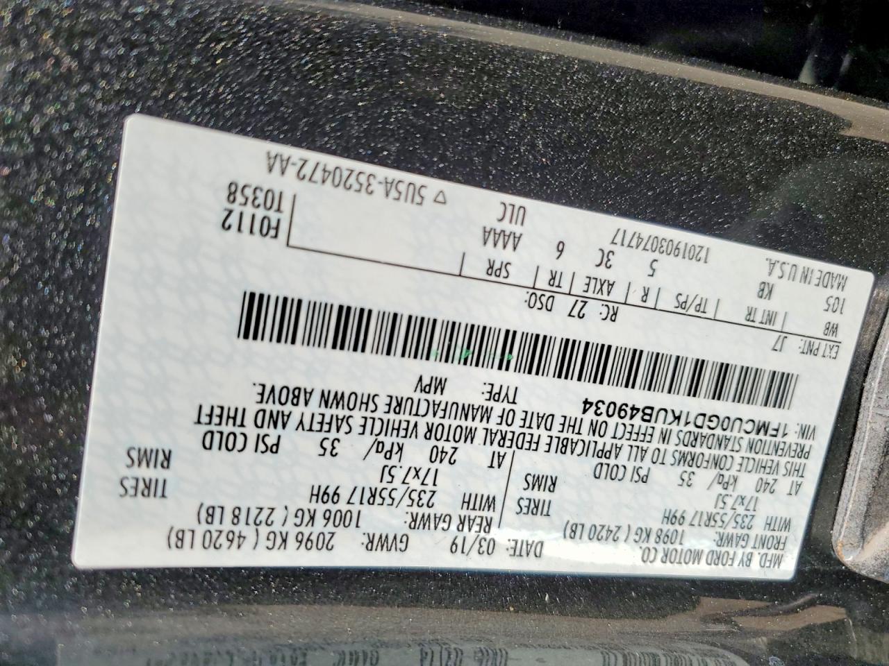 2019 Ford Escape Se Gray vin: 1FMCU0GD1KUB49034