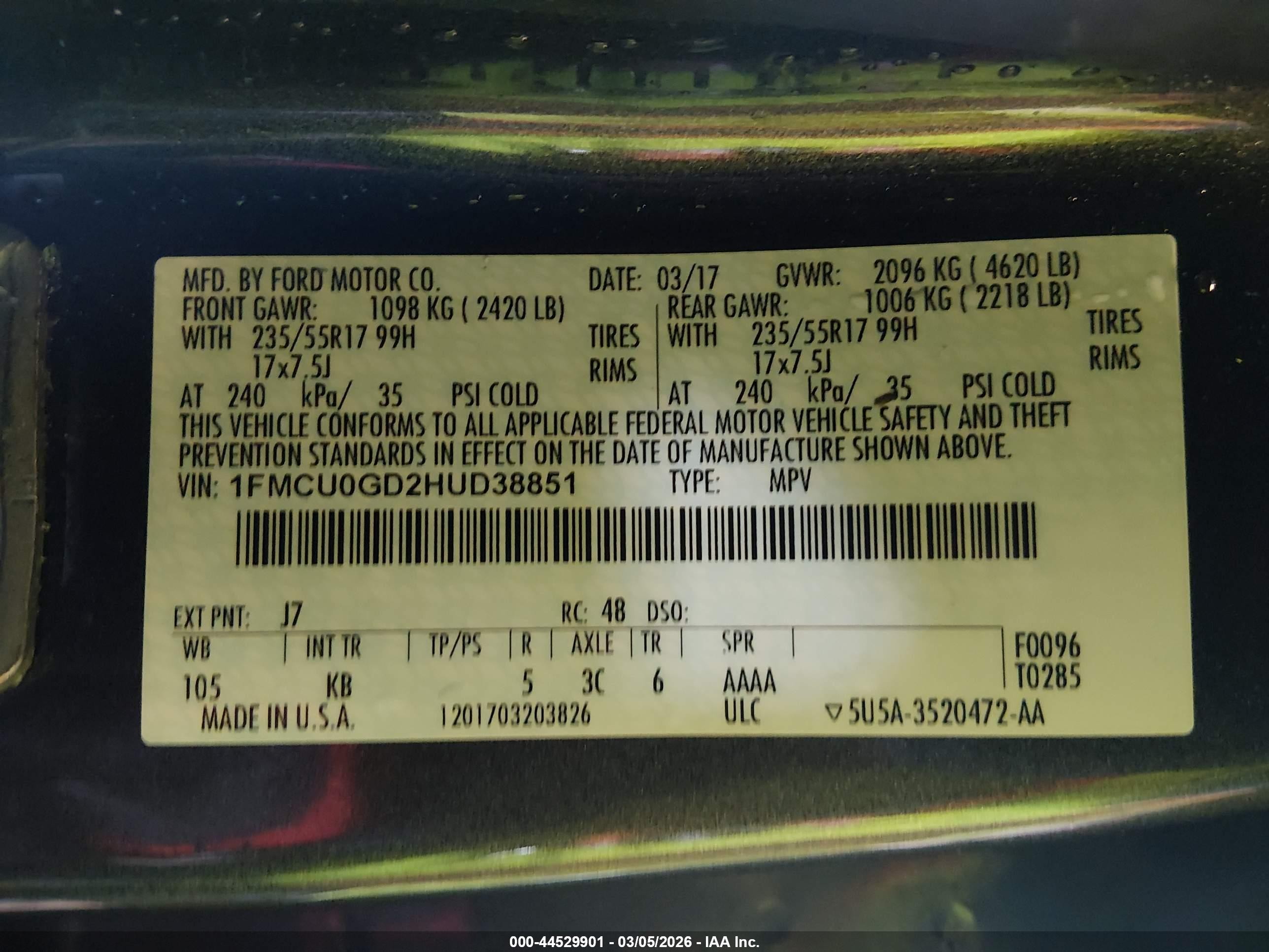 2017 Ford Escape Se Gray vin: 1FMCU0GD2HUD38851