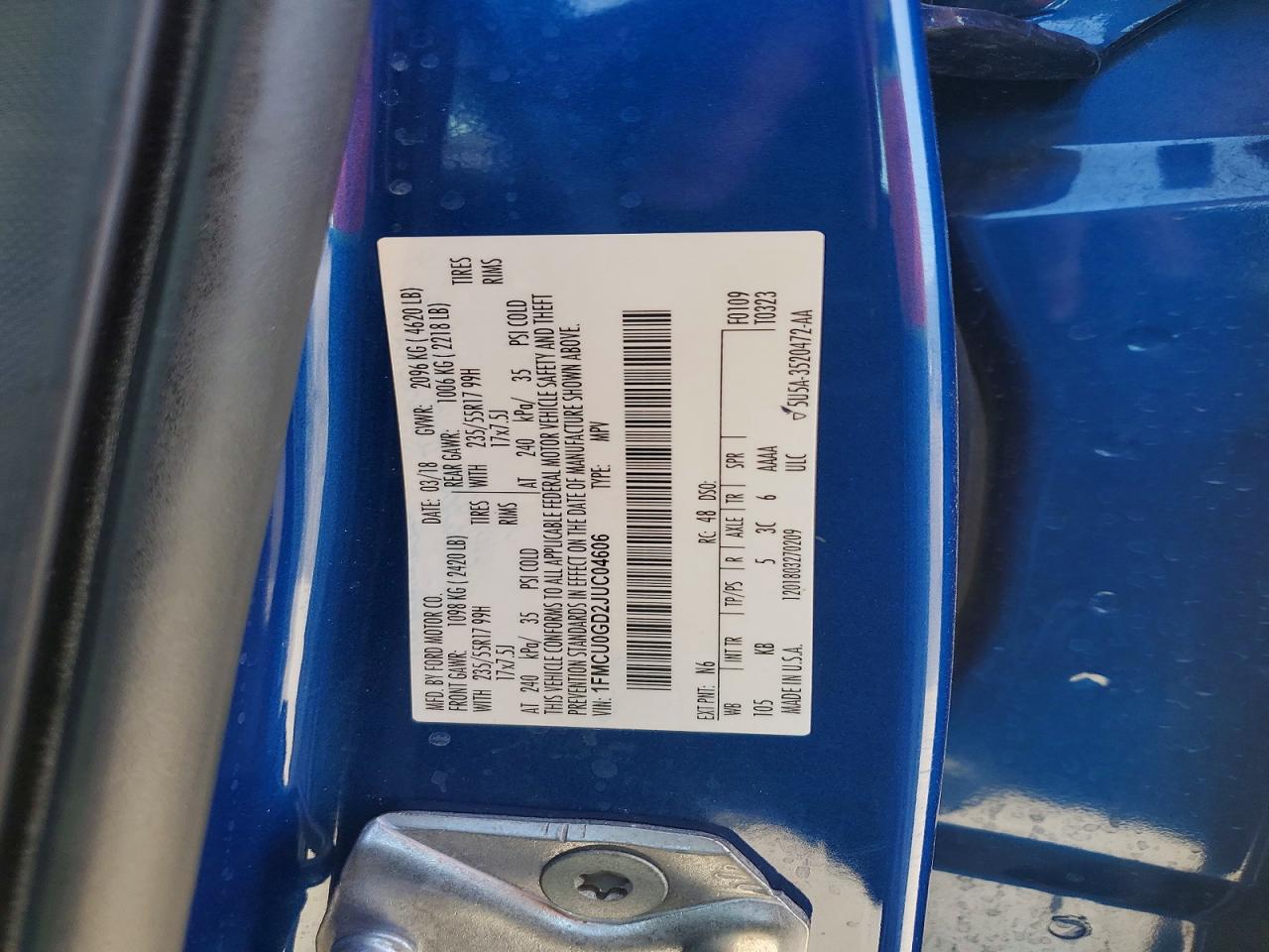 2018 Ford Escape Se Blue vin: 1FMCU0GD2JUC04606