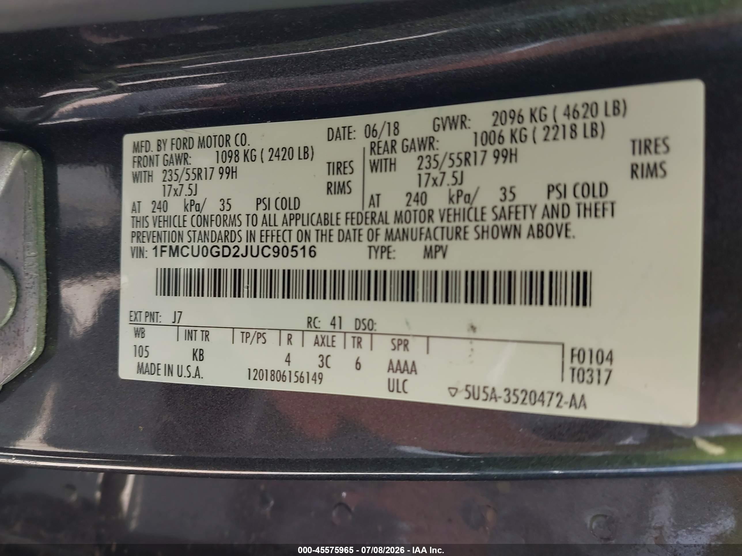 2018 Ford Escape Se Gray vin: 1FMCU0GD2JUC90516