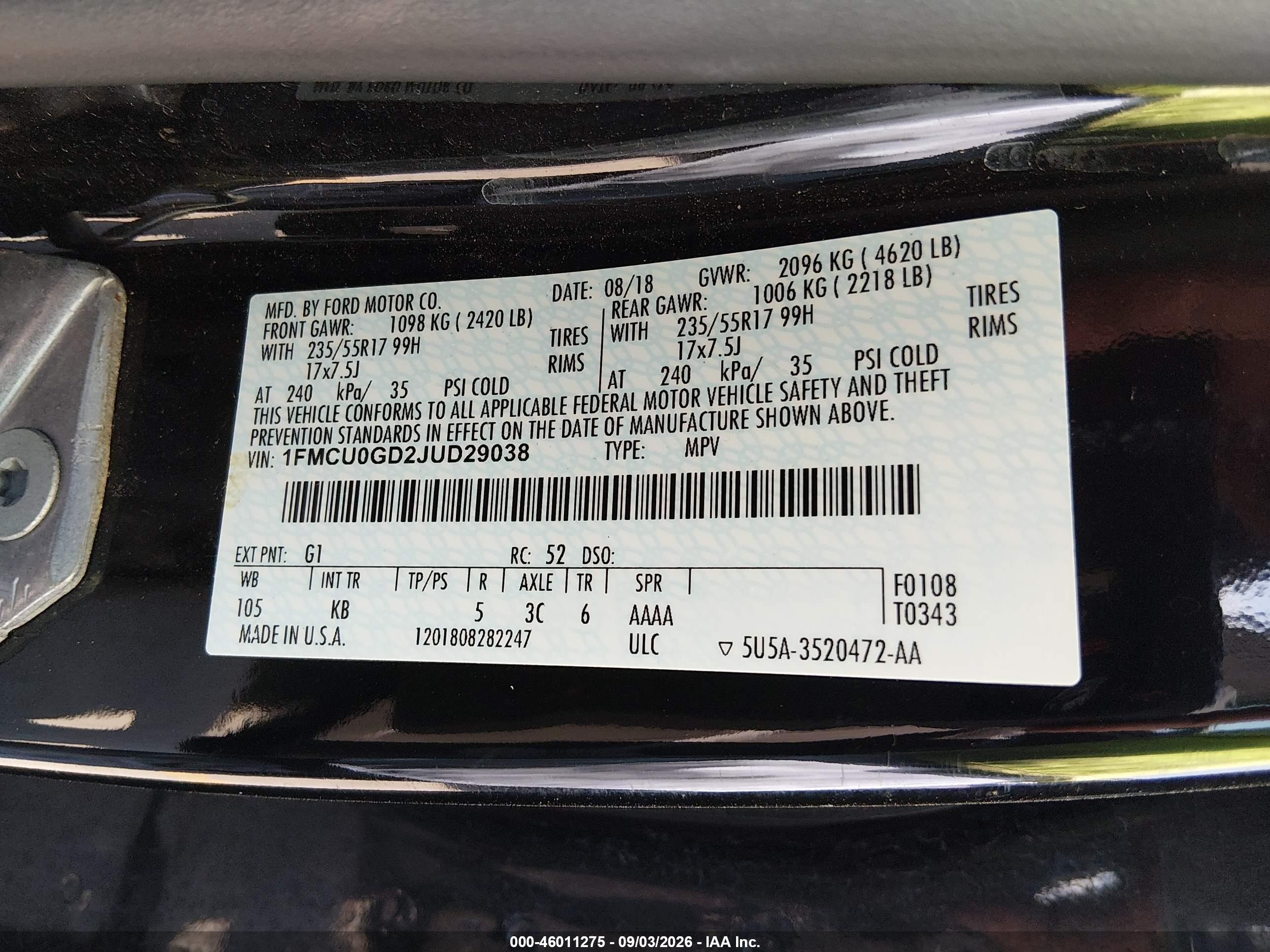 2018 Ford Escape Se Black vin: 1FMCU0GD2JUD29038