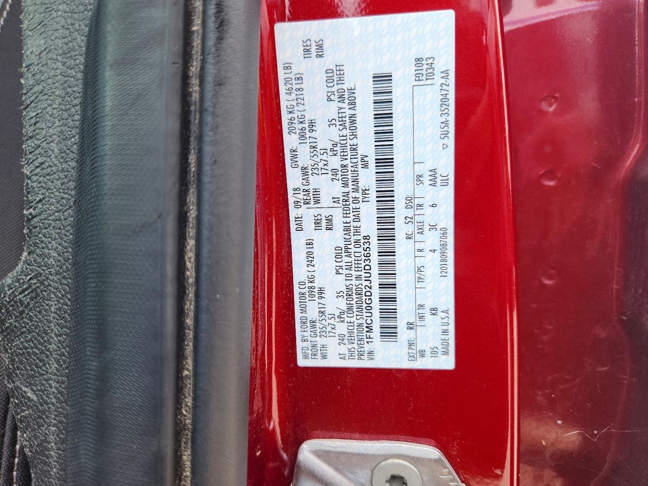 2018 Ford Escape Se Red vin: 1FMCU0GD2JUD36538
