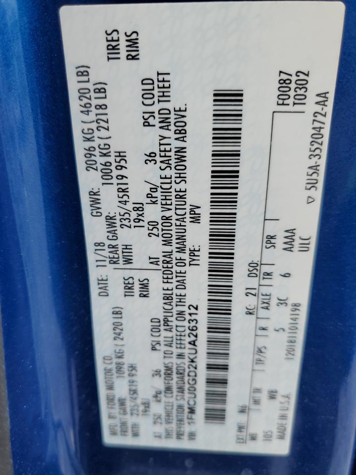 2019 Ford Escape Se Blue vin: 1FMCU0GD2KUA26312