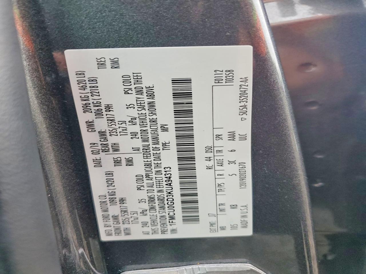 2019 Ford Escape Se Gray vin: 1FMCU0GD3KUA94313
