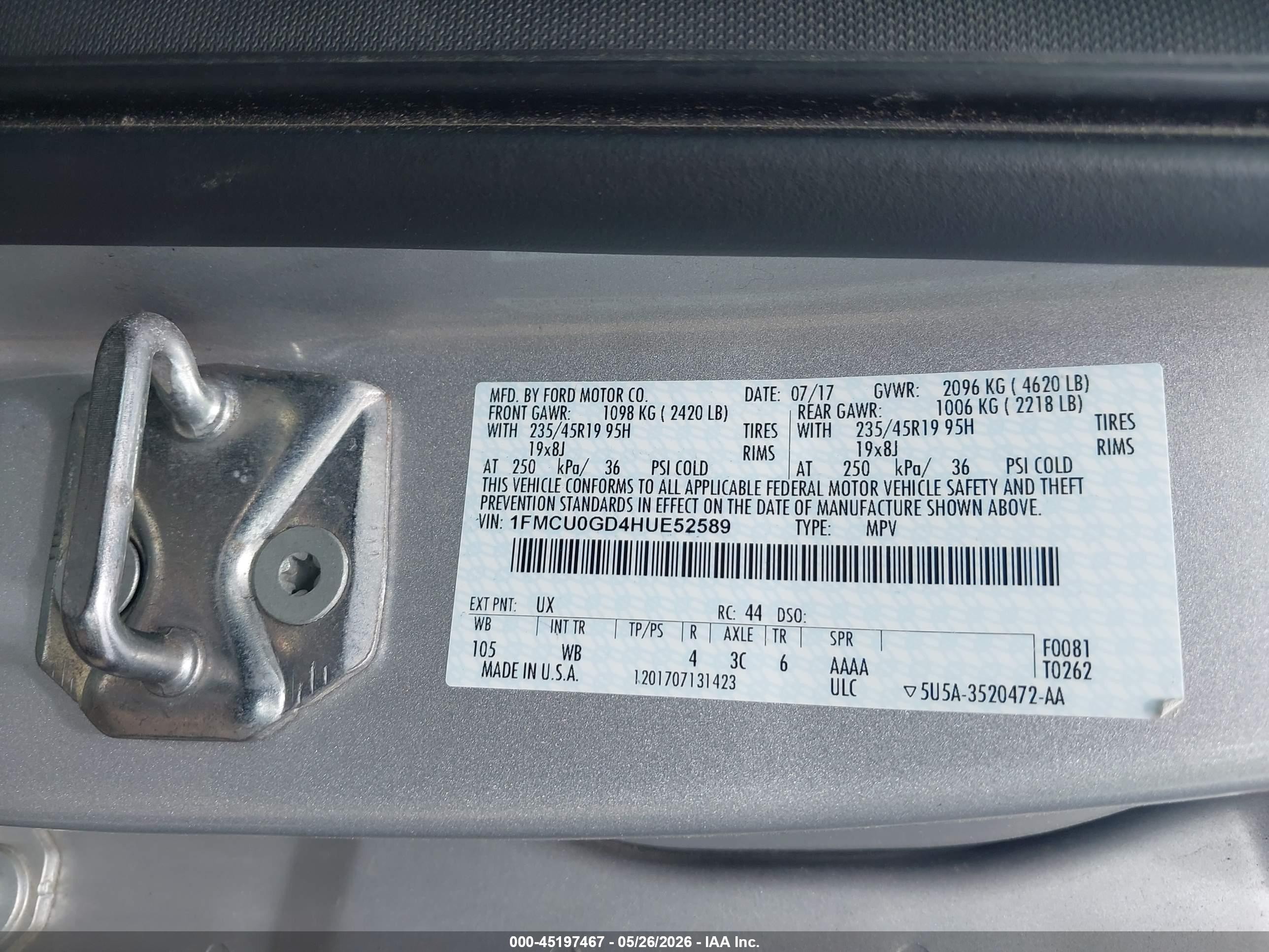 2017 Ford Escape Se Серебряный vin: 1FMCU0GD4HUE52589