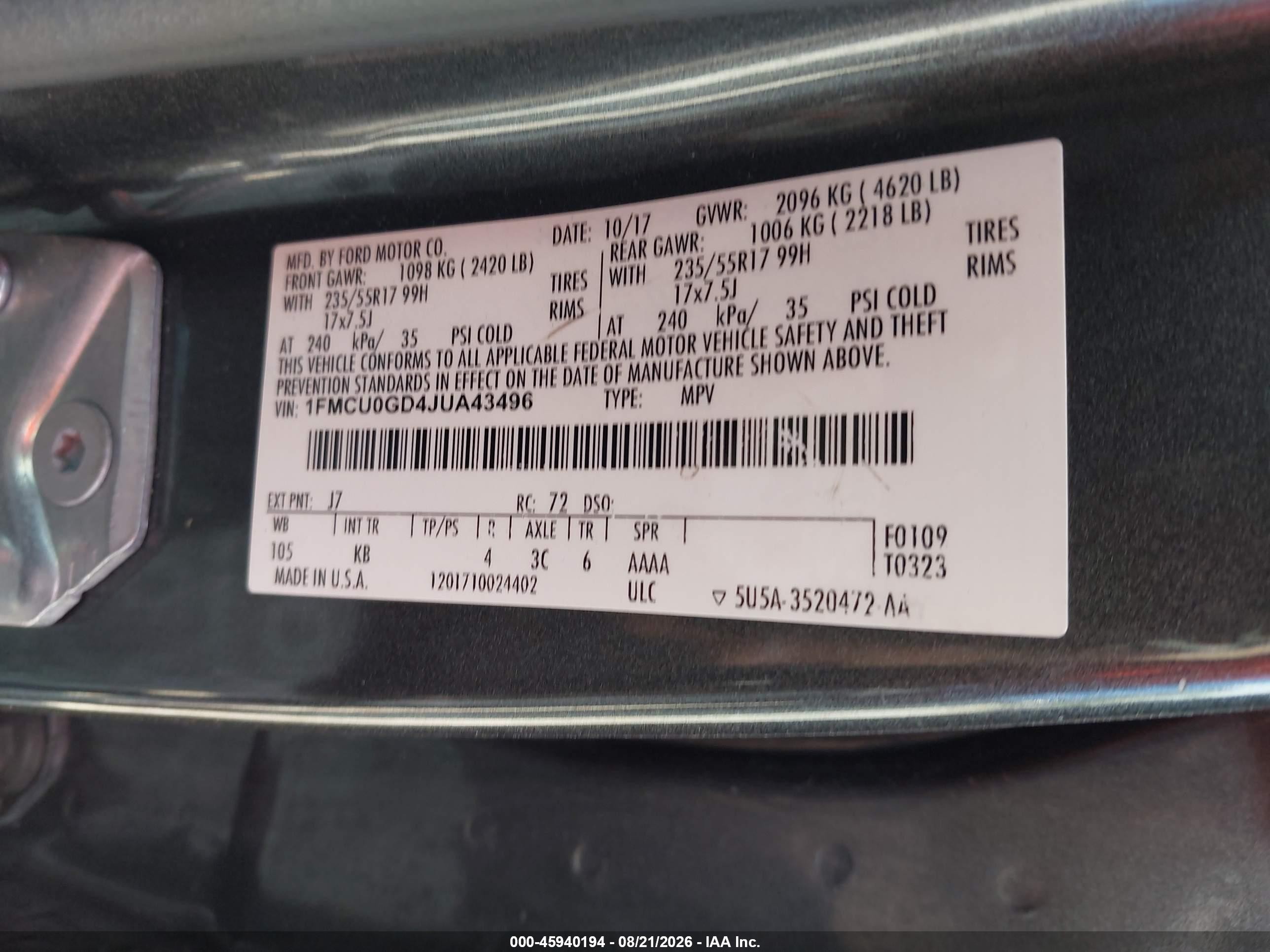 2018 Ford Escape Se Gray vin: 1FMCU0GD4JUA43496