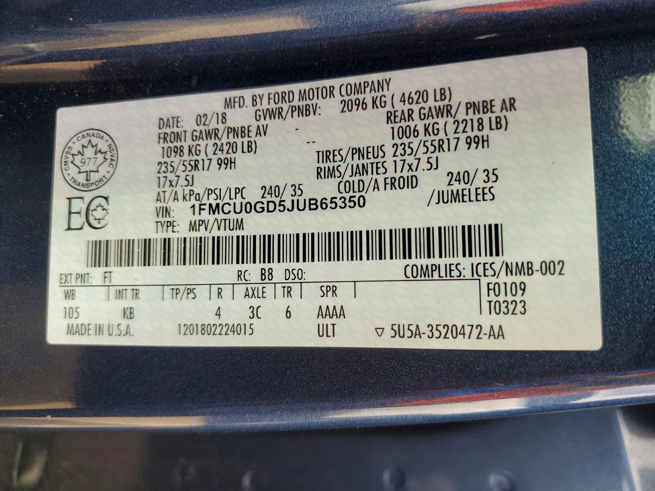 2018 Ford Escape Se Blue vin: 1FMCU0GD5JUB65350