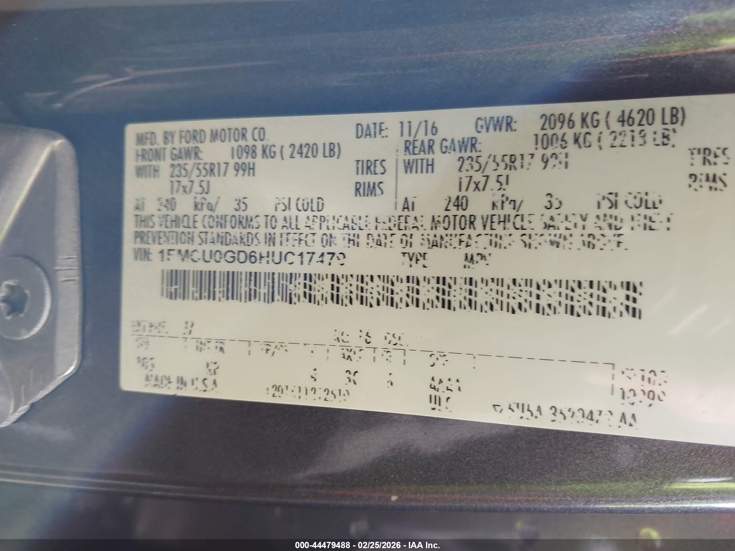 2017 Ford Escape Se Серый vin: 1FMCU0GD6HUC17479