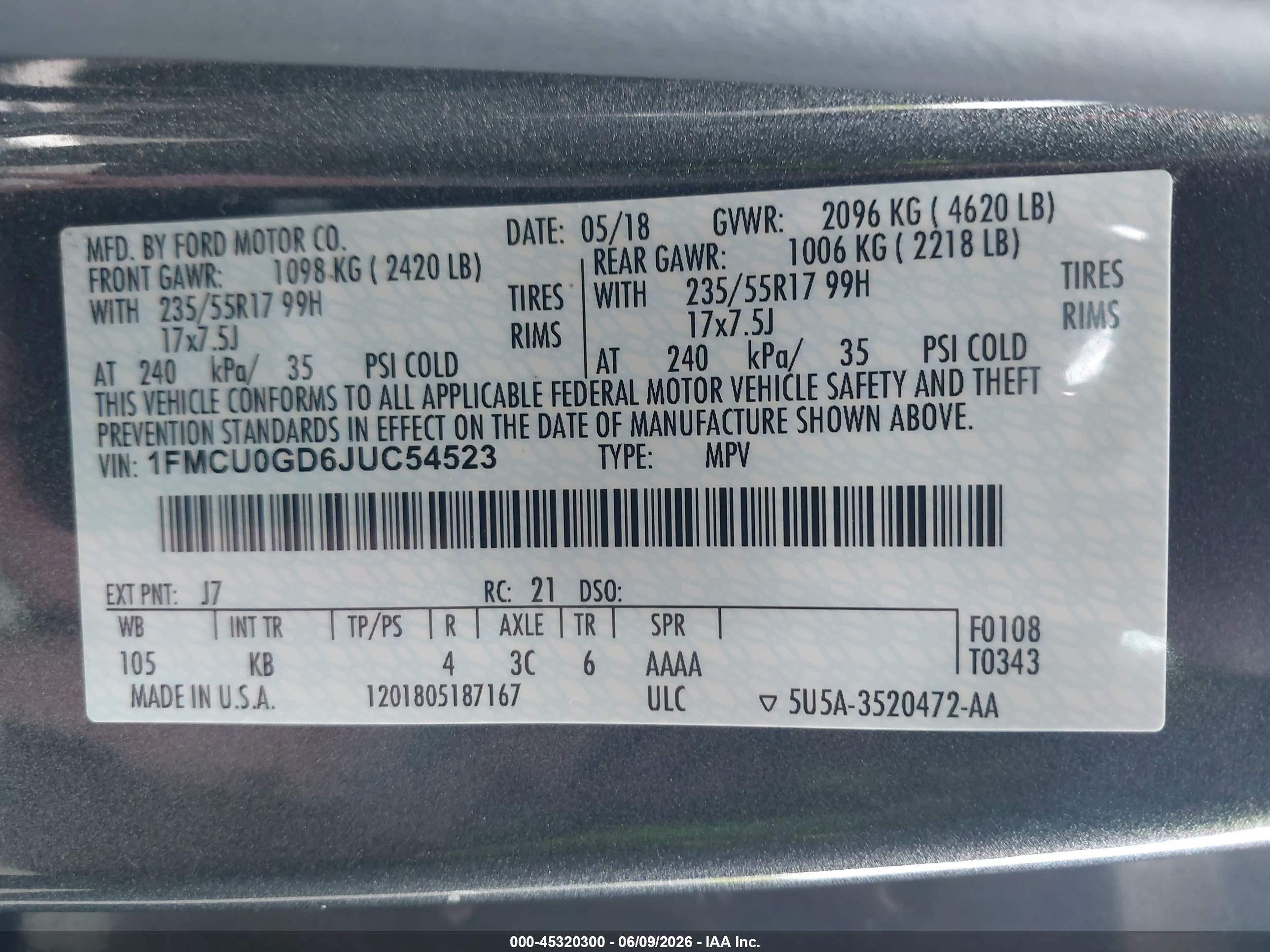 2018 Ford Escape Se Gray vin: 1FMCU0GD6JUC54523