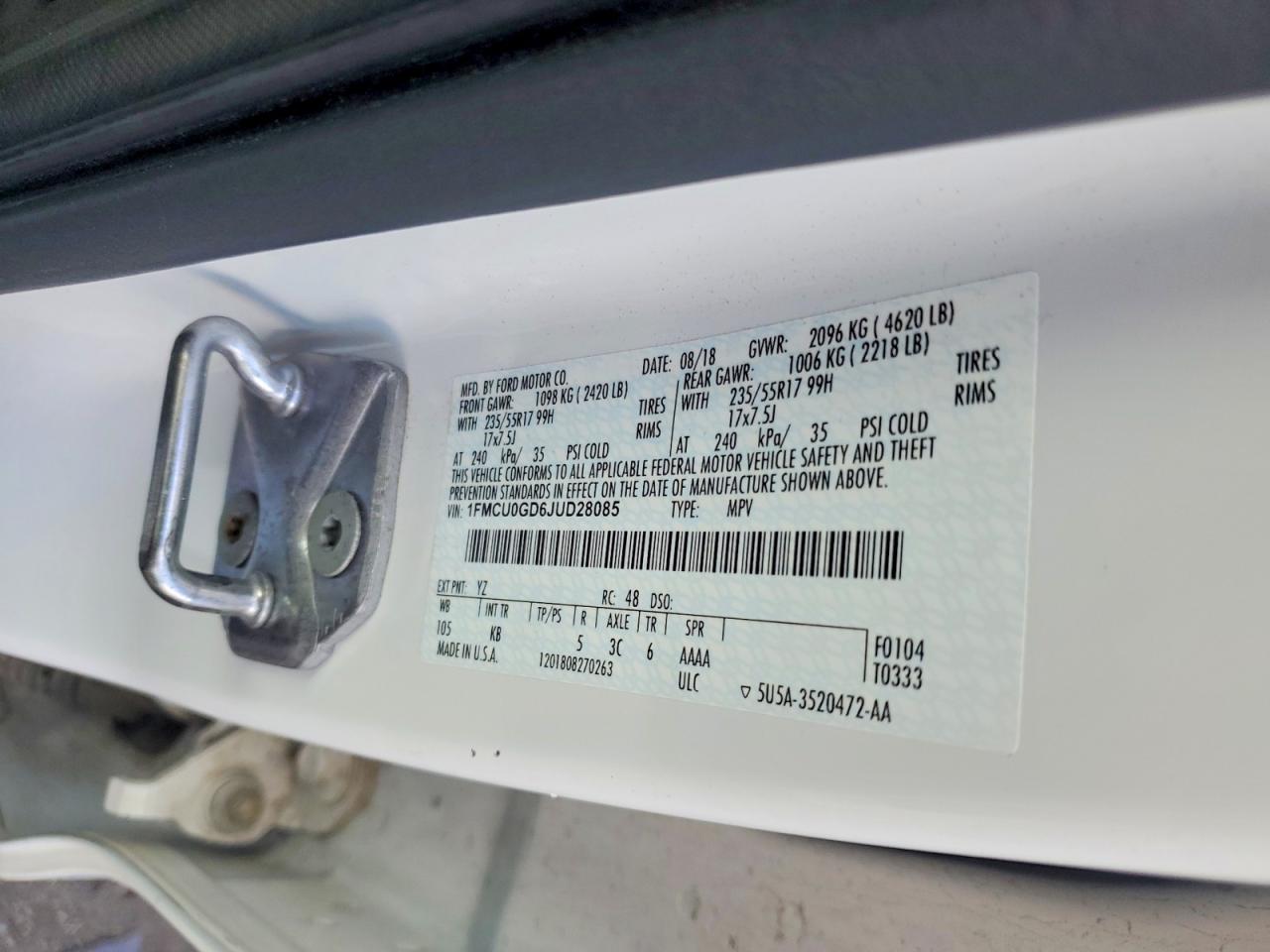 2018 Ford Escape Se White vin: 1FMCU0GD6JUD28085