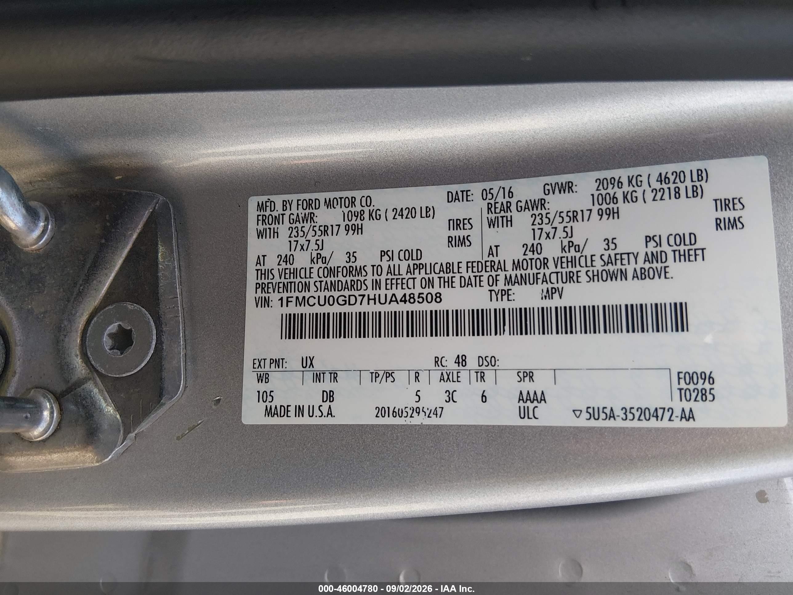 2017 Ford Escape Se Серебряный vin: 1FMCU0GD7HUA48508