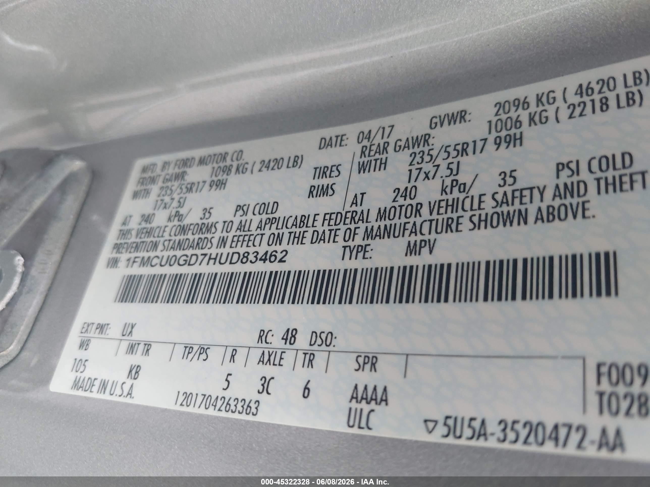 2017 Ford Escape Se Silver vin: 1FMCU0GD7HUD83462