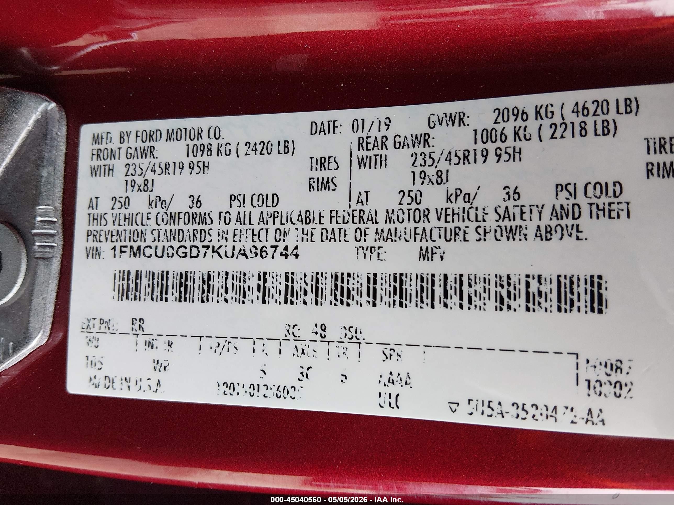 2019 Ford Escape Se Красный vin: 1FMCU0GD7KUA96744