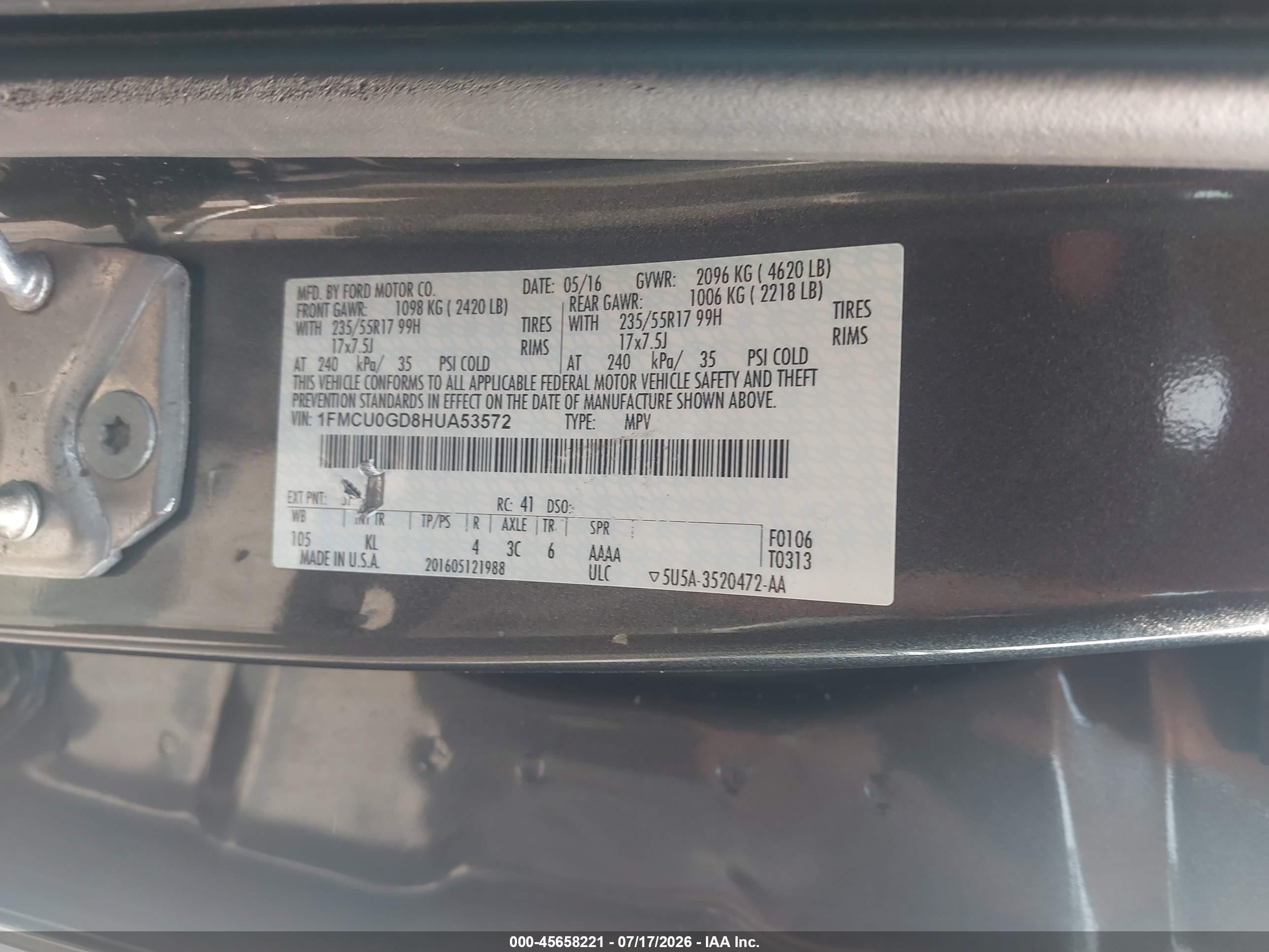 2017 Ford Escape Se Gray vin: 1FMCU0GD8HUA53572