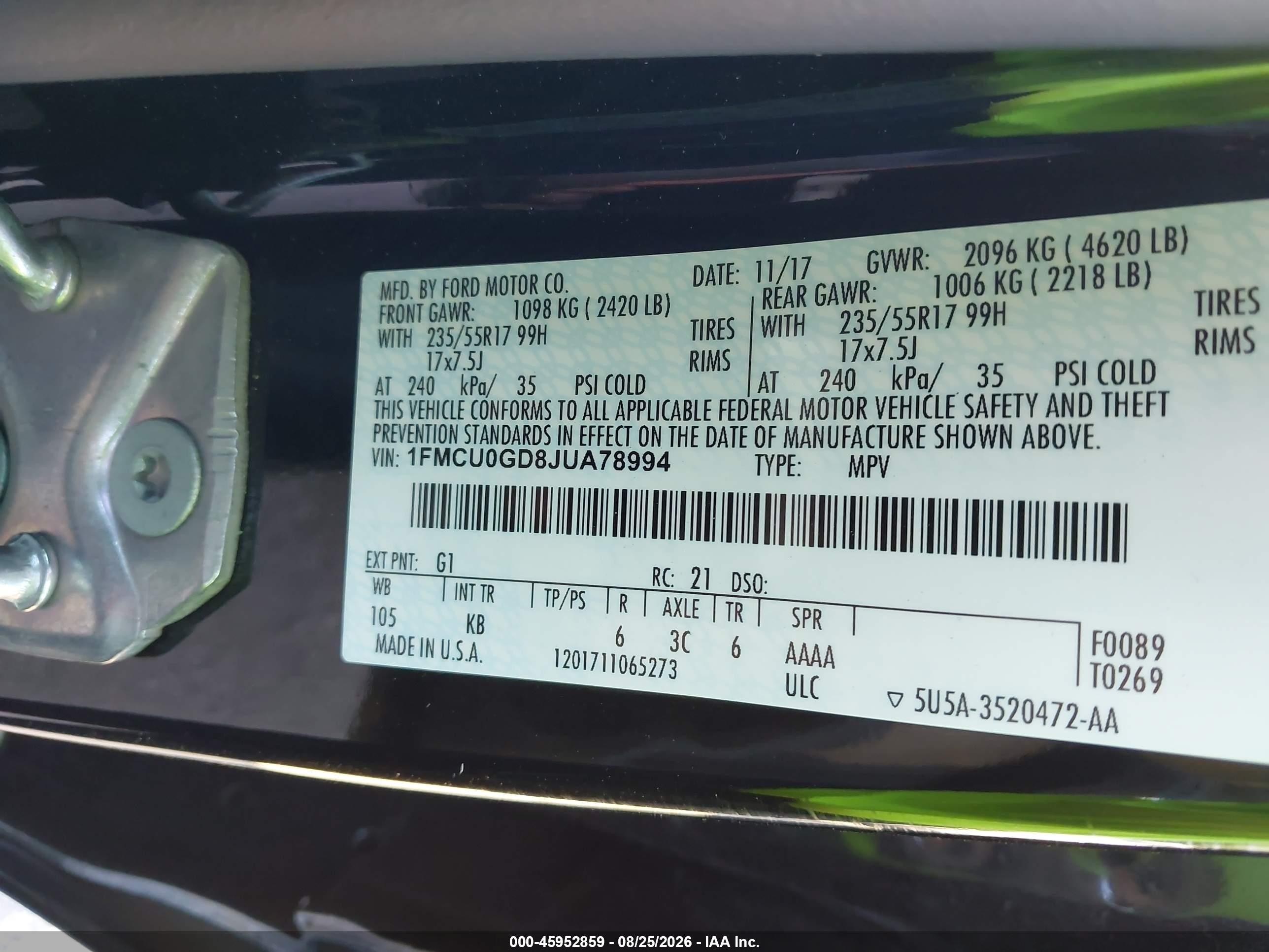 2018 Ford Escape Se Black vin: 1FMCU0GD8JUA78994