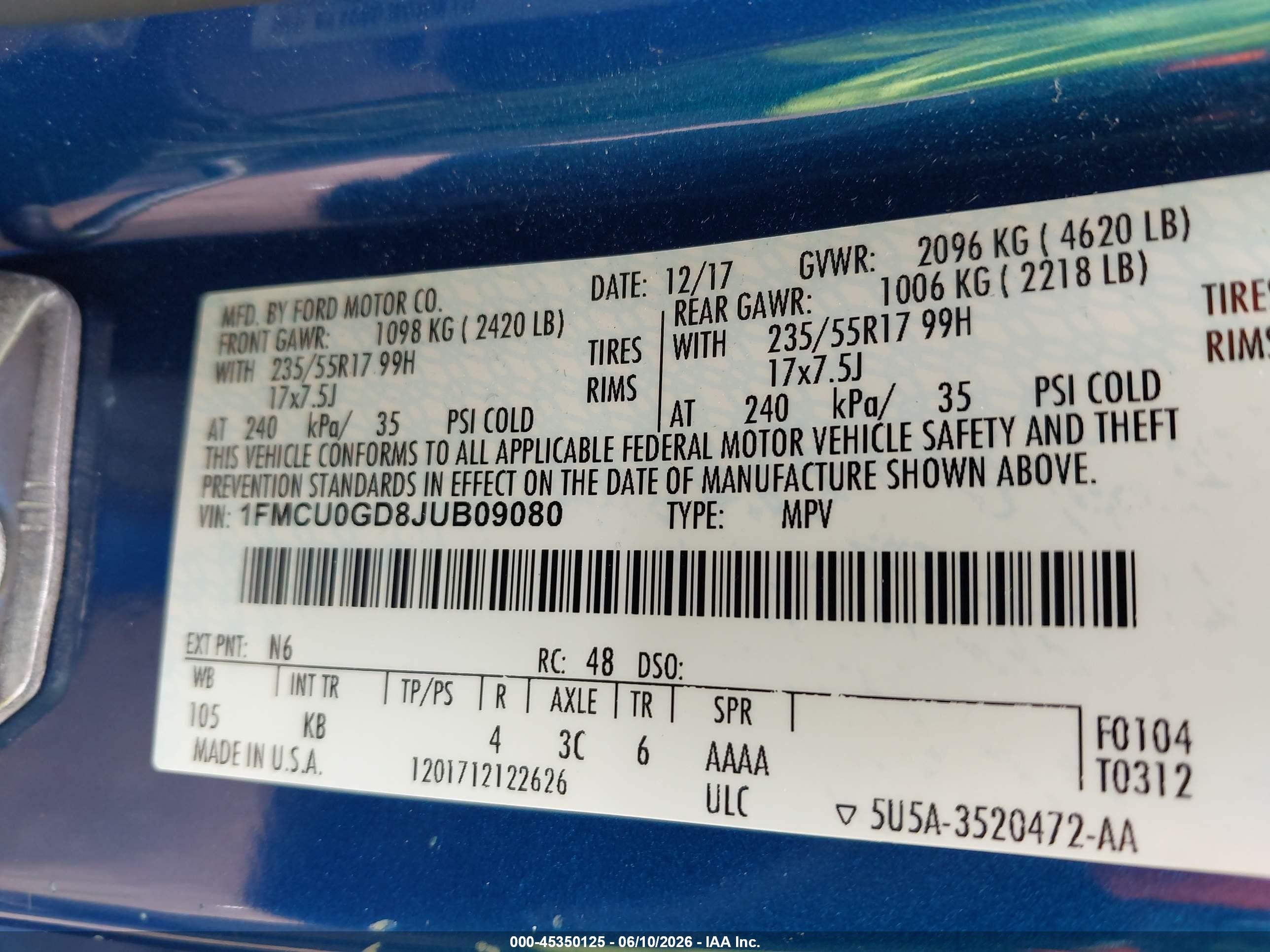 2018 Ford Escape Se Blue vin: 1FMCU0GD8JUB09080