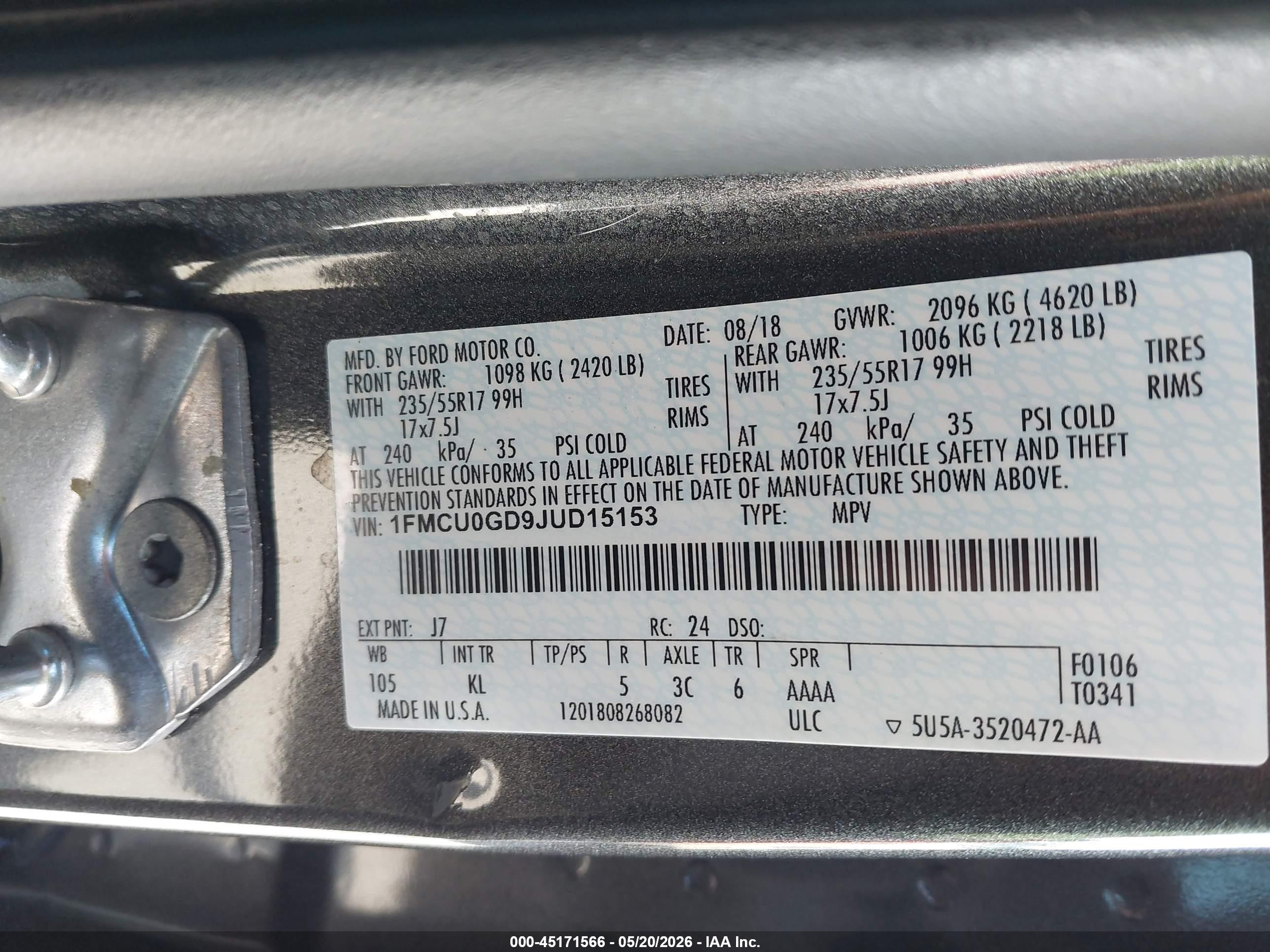 2018 Ford Escape Se Gray vin: 1FMCU0GD9JUD15153