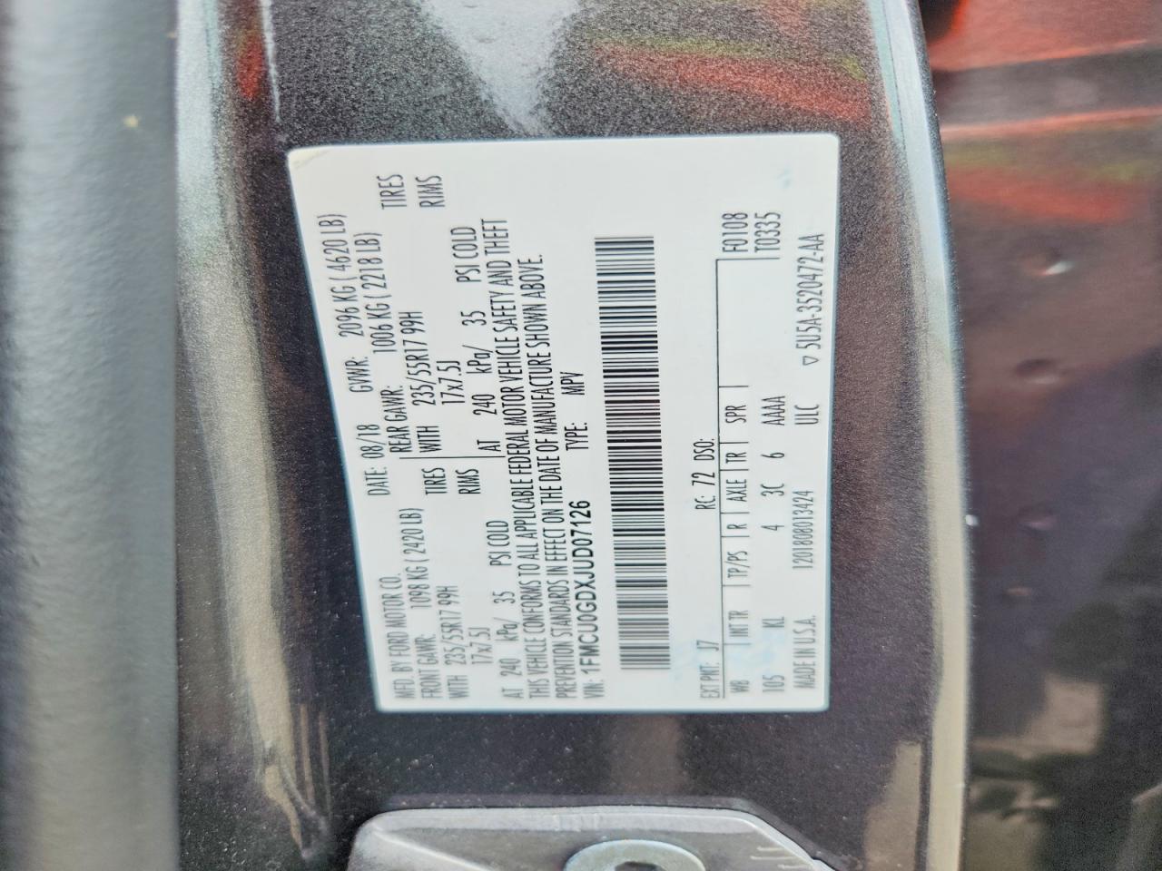 2018 Ford Escape Se Gray vin: 1FMCU0GDXJUD07126